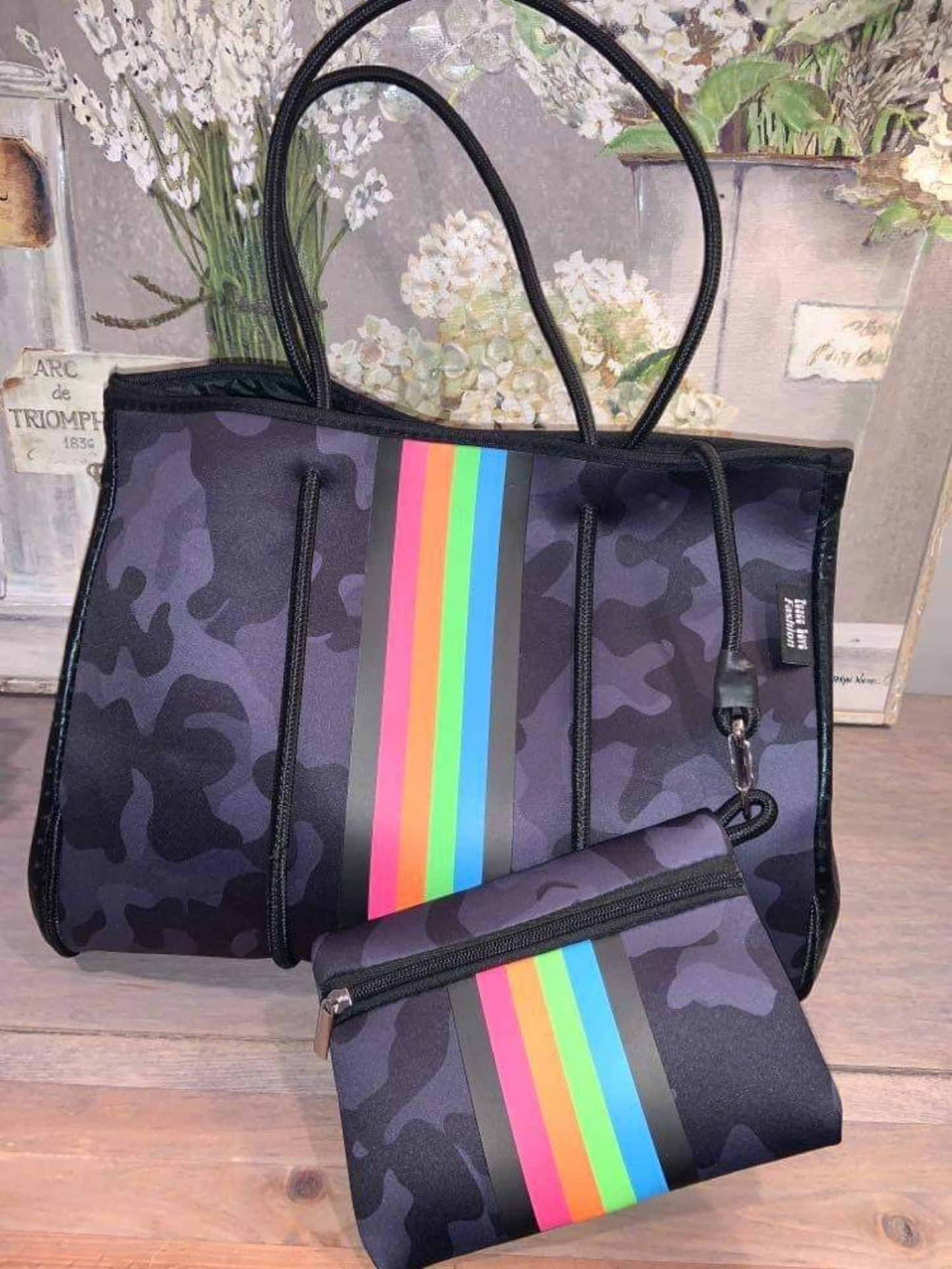 Camo and Rainbow Stripe Neoprene Tote ๐