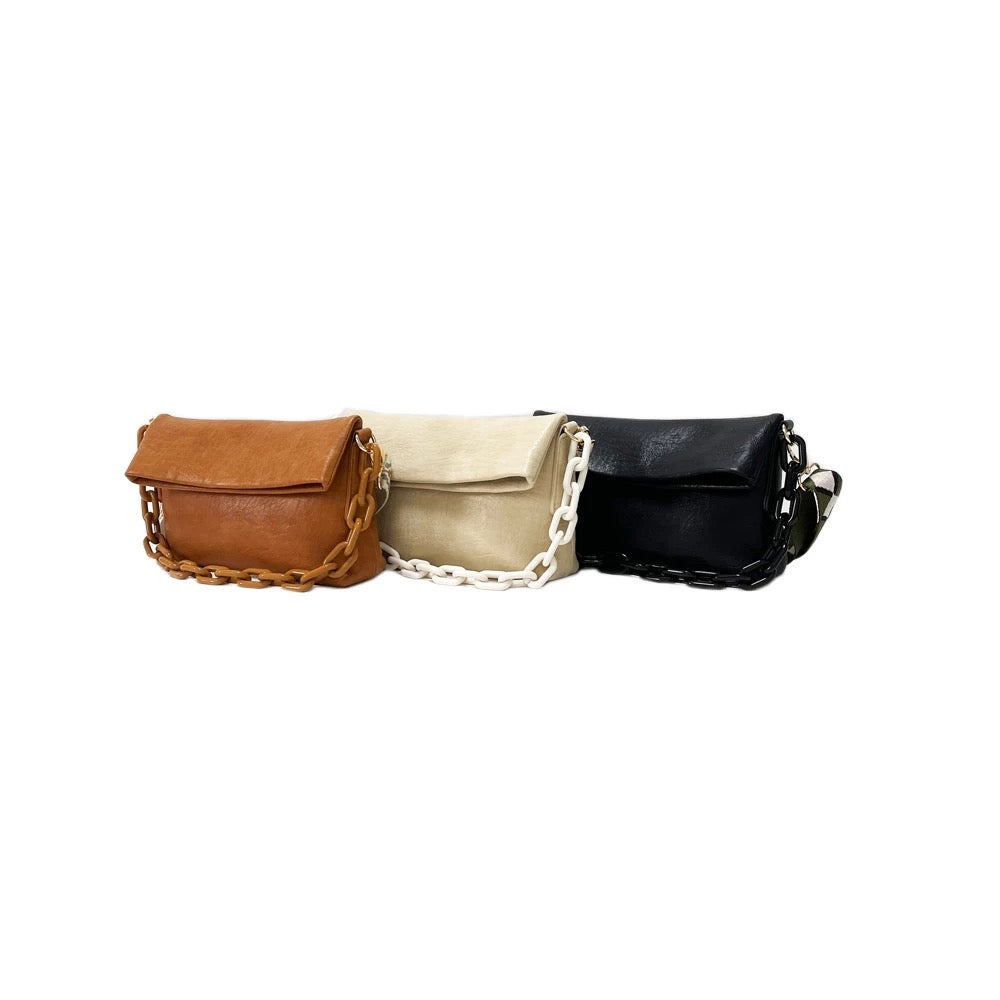 Vegan Leather Crossbody With Acrylic Chain Detail - Assorted Colors