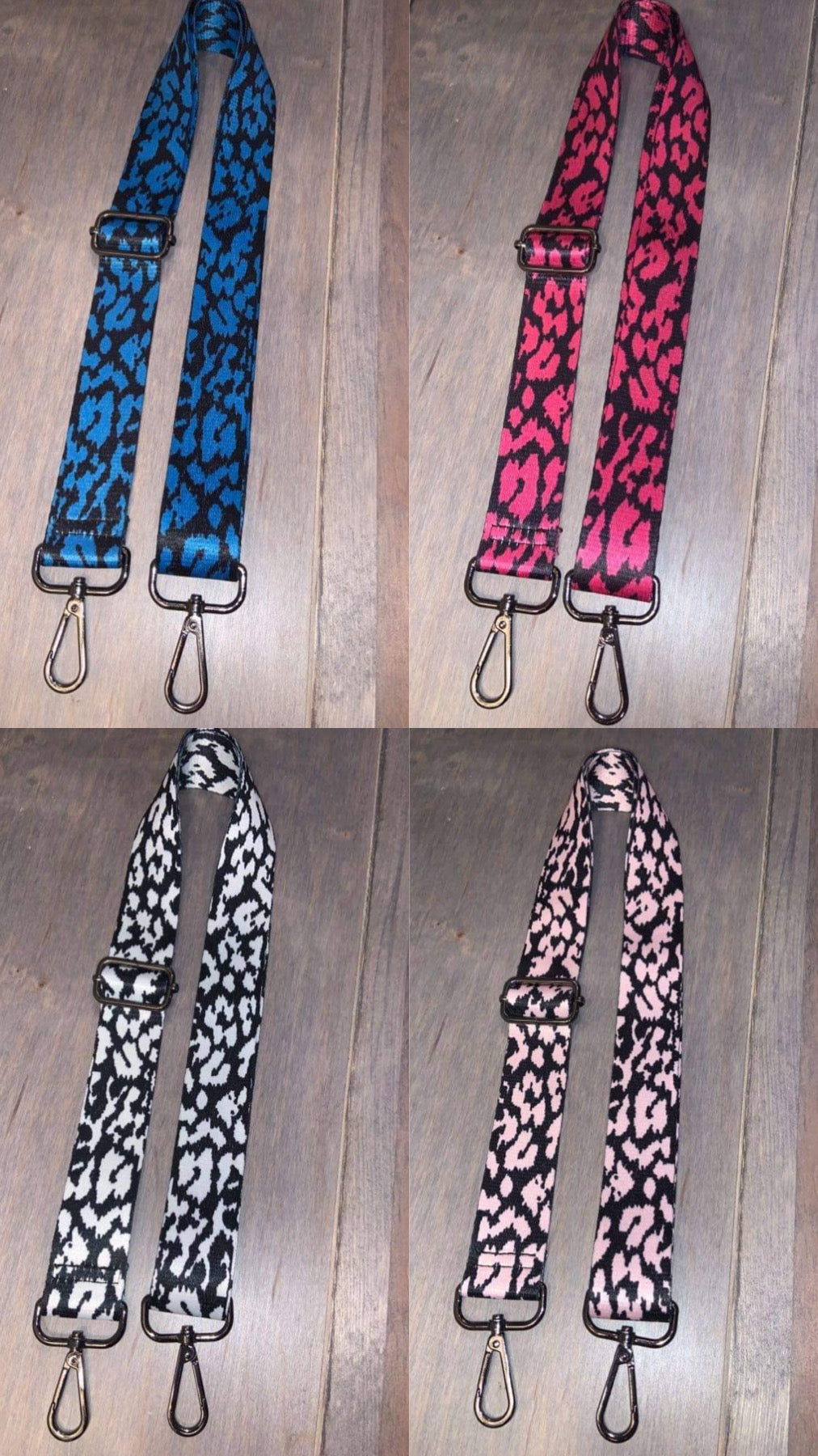Assorted Color Leopard Bag Strap - 3.8 cm width Fuchsia, Light Pink, Blue or White