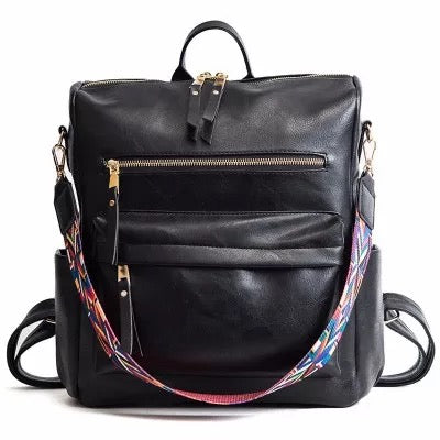 Solid Vegan Leather Convertible Backpack - Black, Camel or Grey