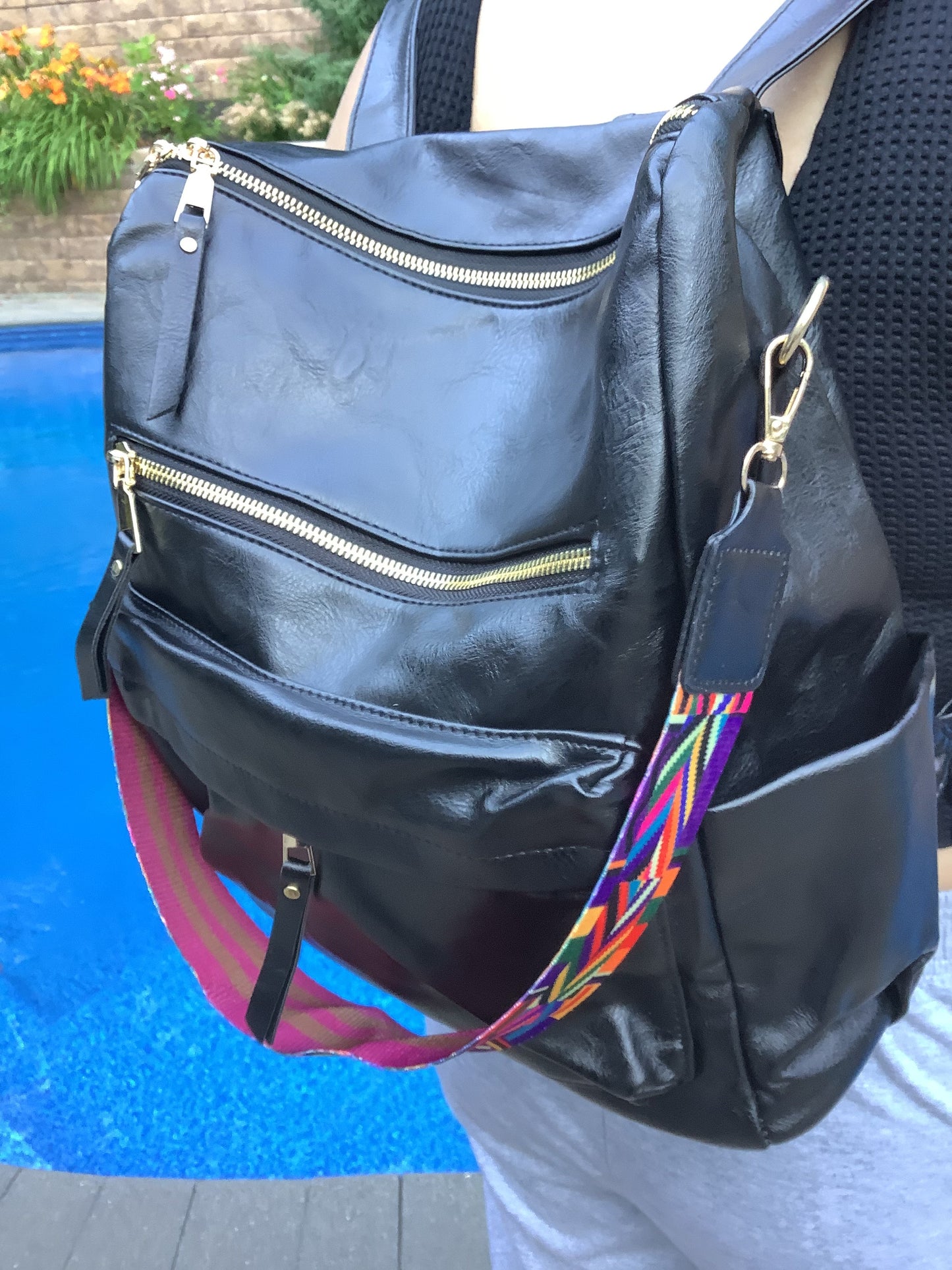Solid Vegan Leather Convertible Backpack - Black, Camel or Grey