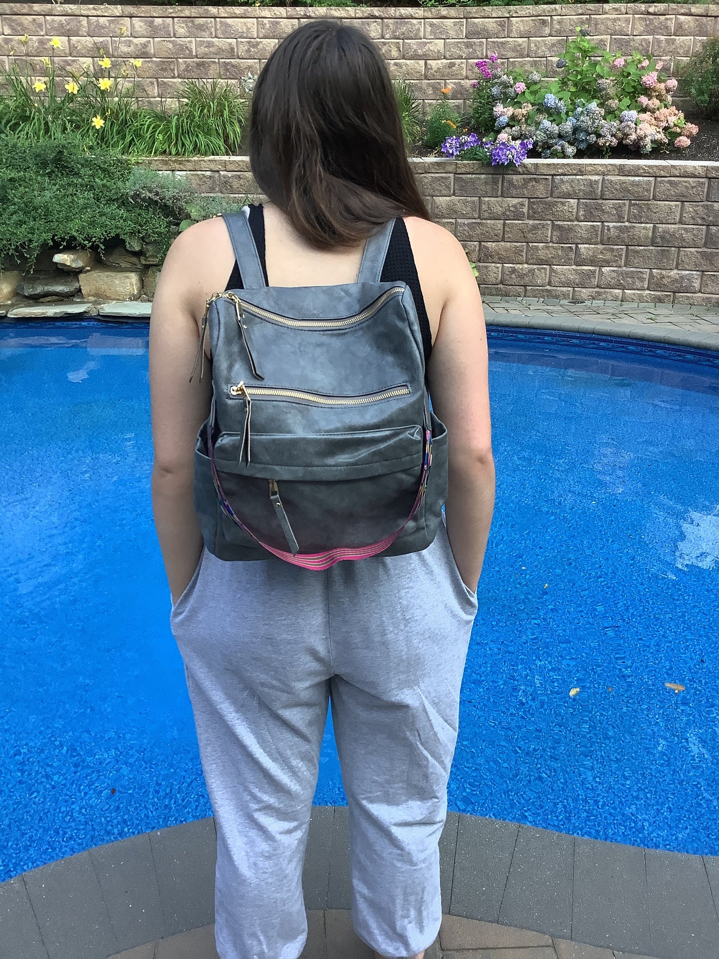 Solid Vegan Leather Convertible Backpack - Black, Camel or Grey