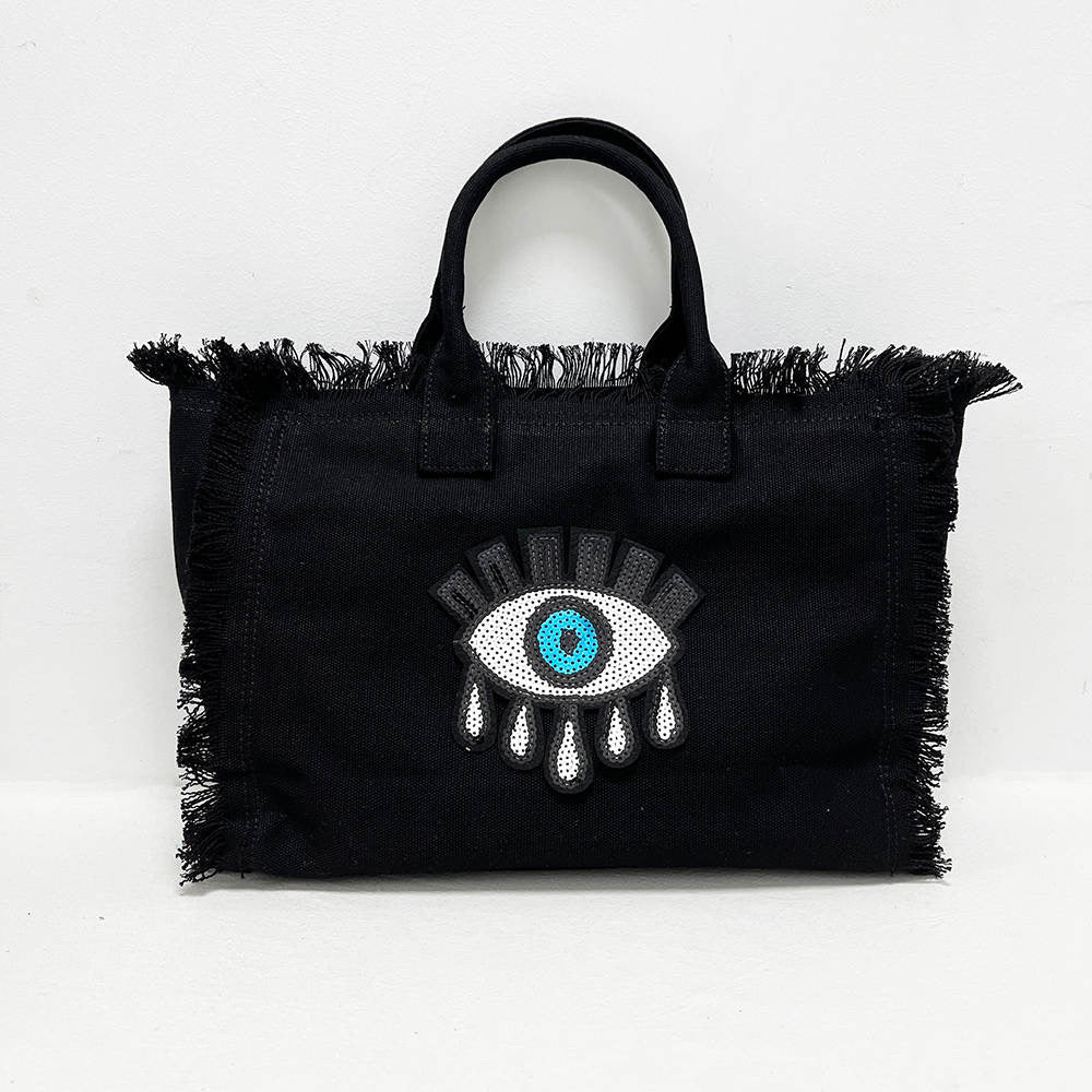 Evil Eye Canvas Tote Bag Black