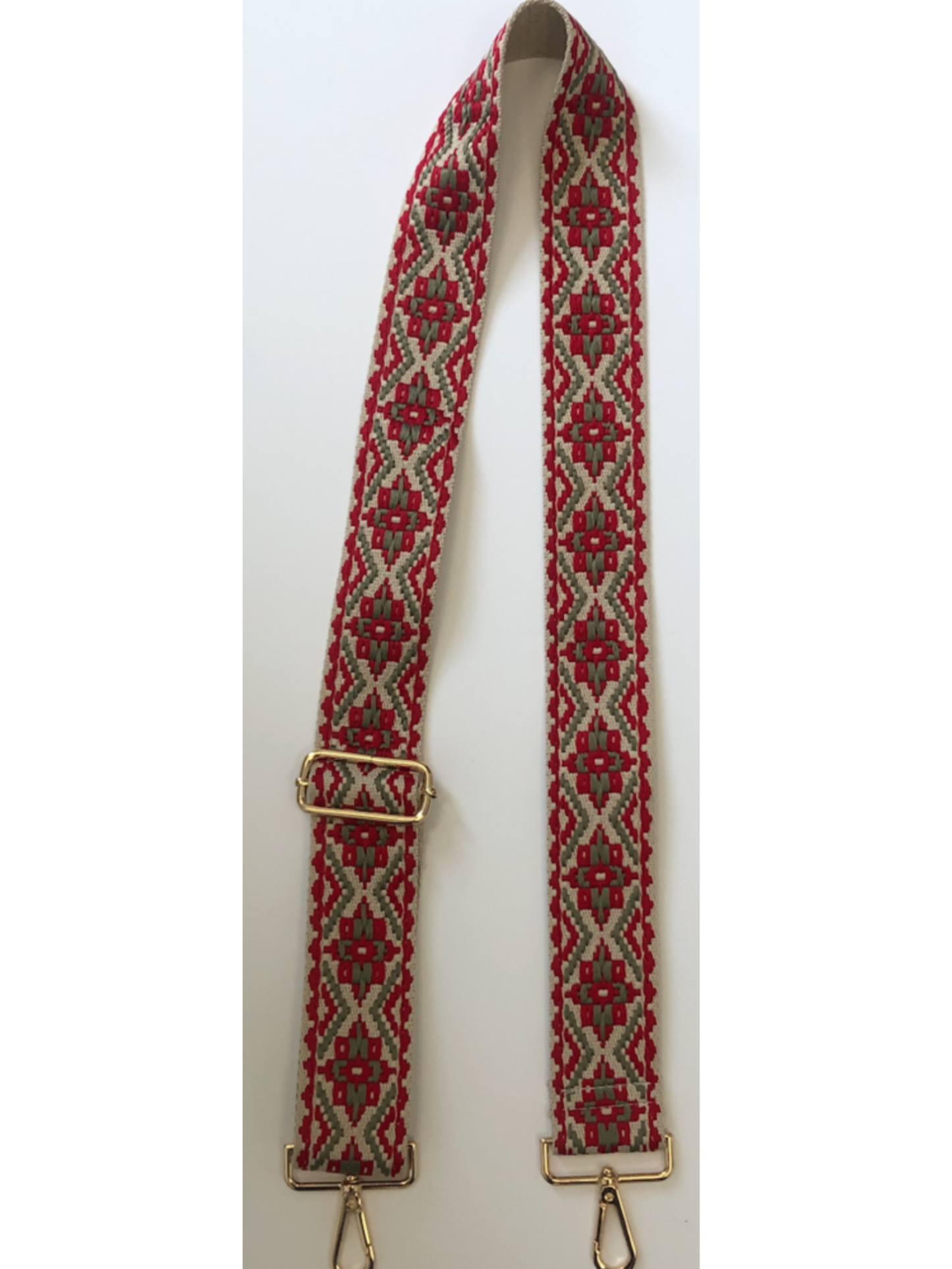 Embroidered Medallion Bag Adjustable Strap - Beige/Red or Blue/Red
