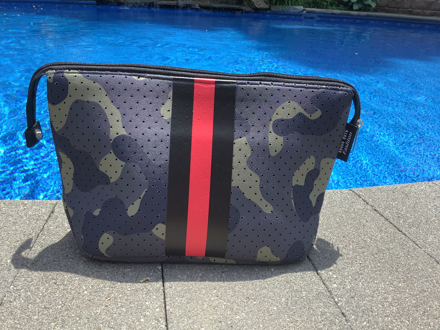 Army Camo w/ Red Stripe Neoprene Cosmetic Case/Clutch -
