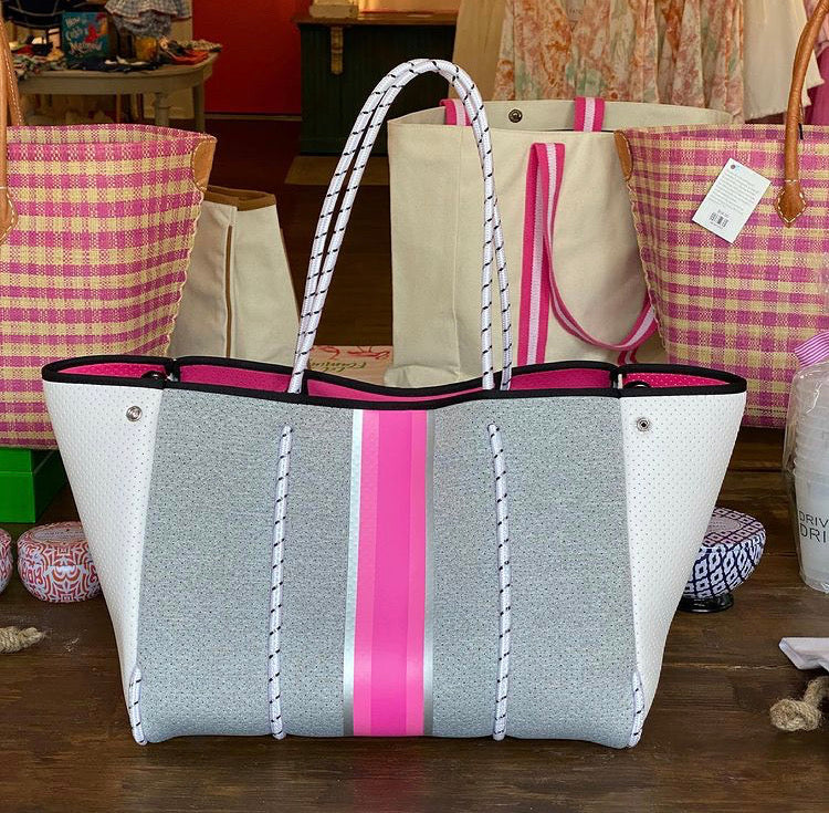 Neoprene Bag - Grey w/ Pink hotsell & White Center Stripe RTS