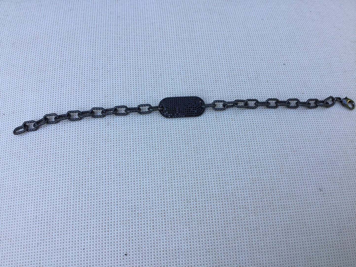 Texturized Hematite Chain Link Bracelet with a Hematite Micro Pavé Black CZ Tag