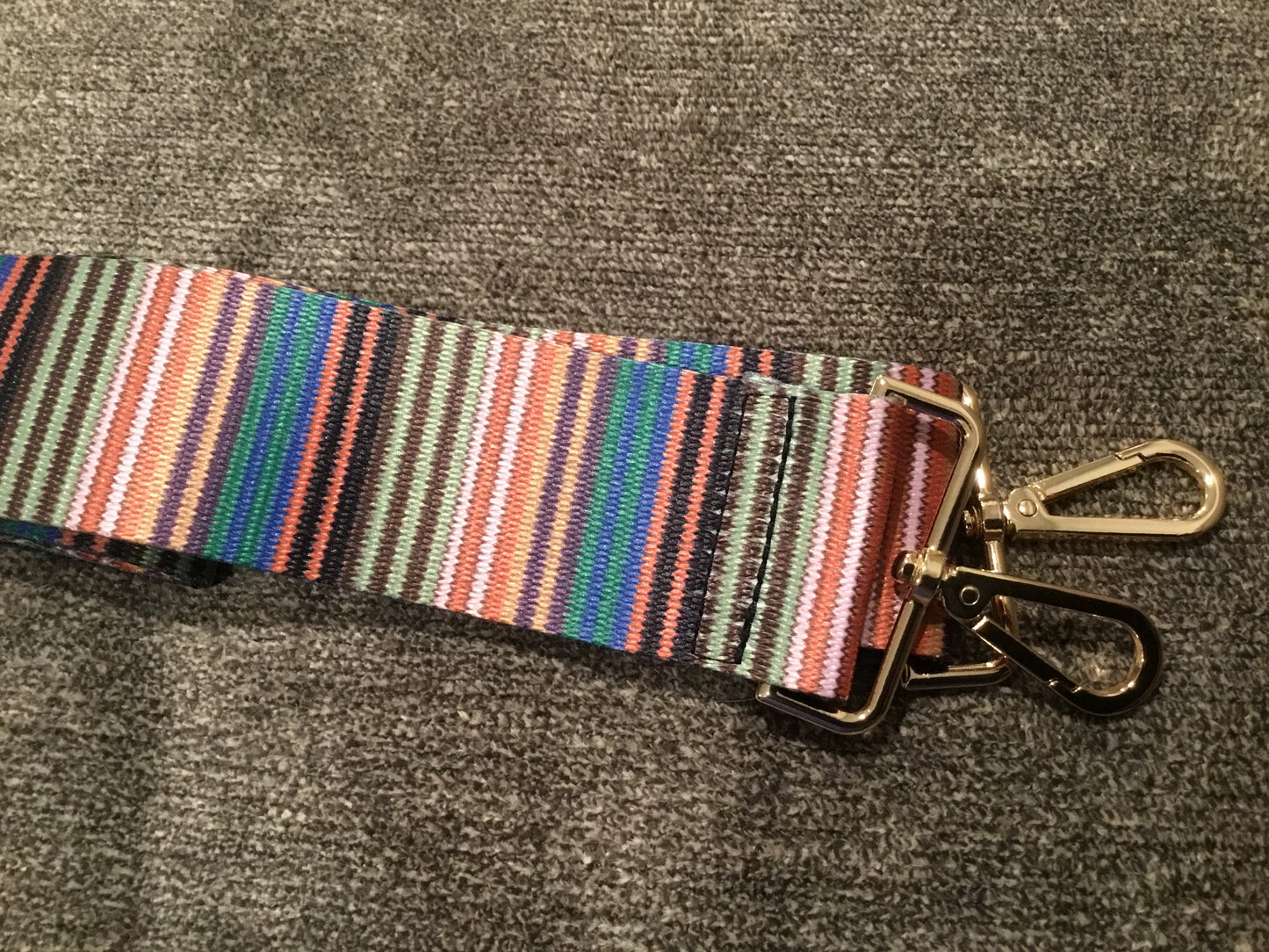 MULTI HORIZONTAL STRIPE ADJUSTABLE BAG STRAP-GOLD HARDWARE