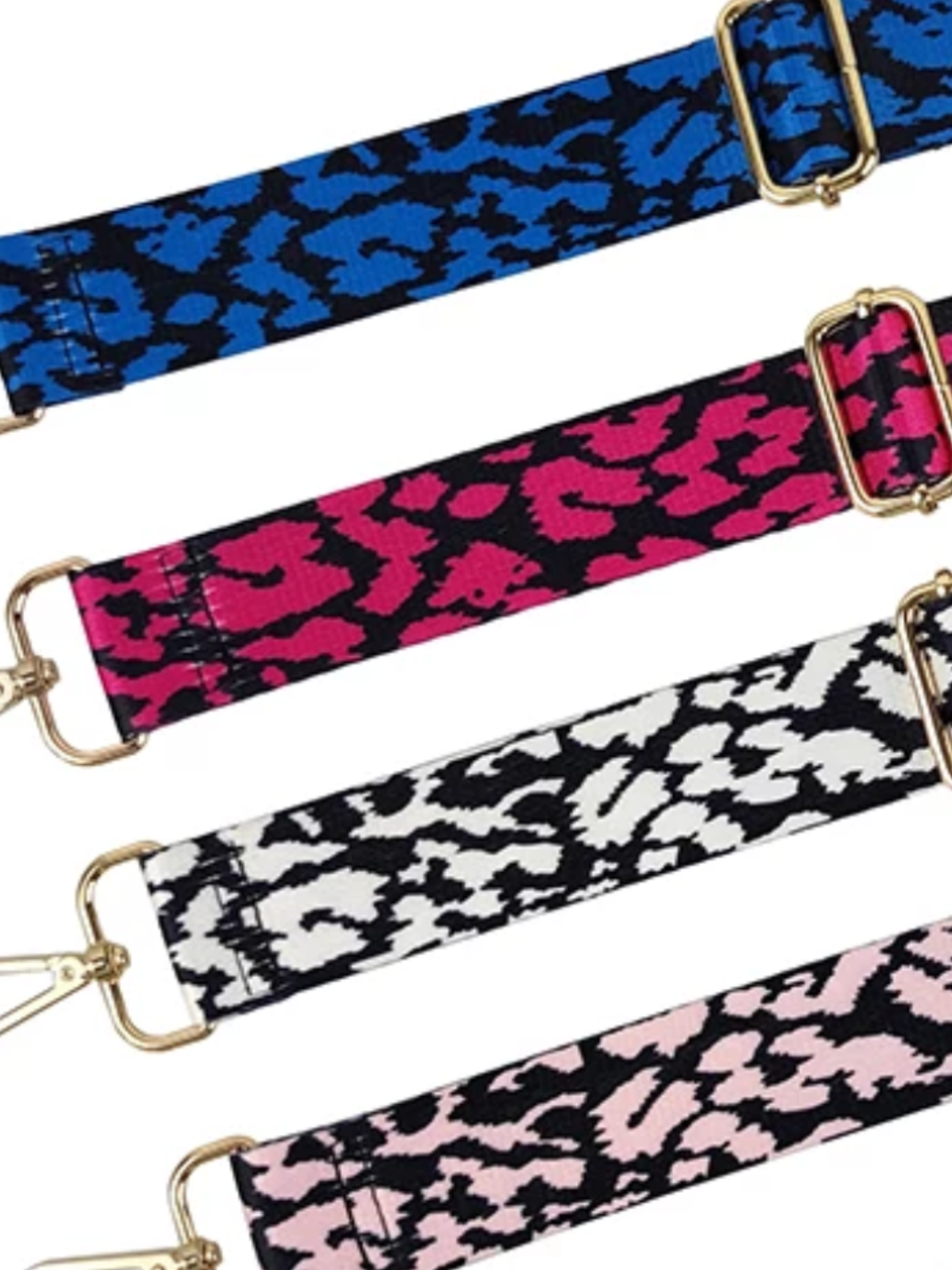 Assorted Color Leopard Bag Strap - 3.8 cm width Fuchsia, Light Pink, Blue or White