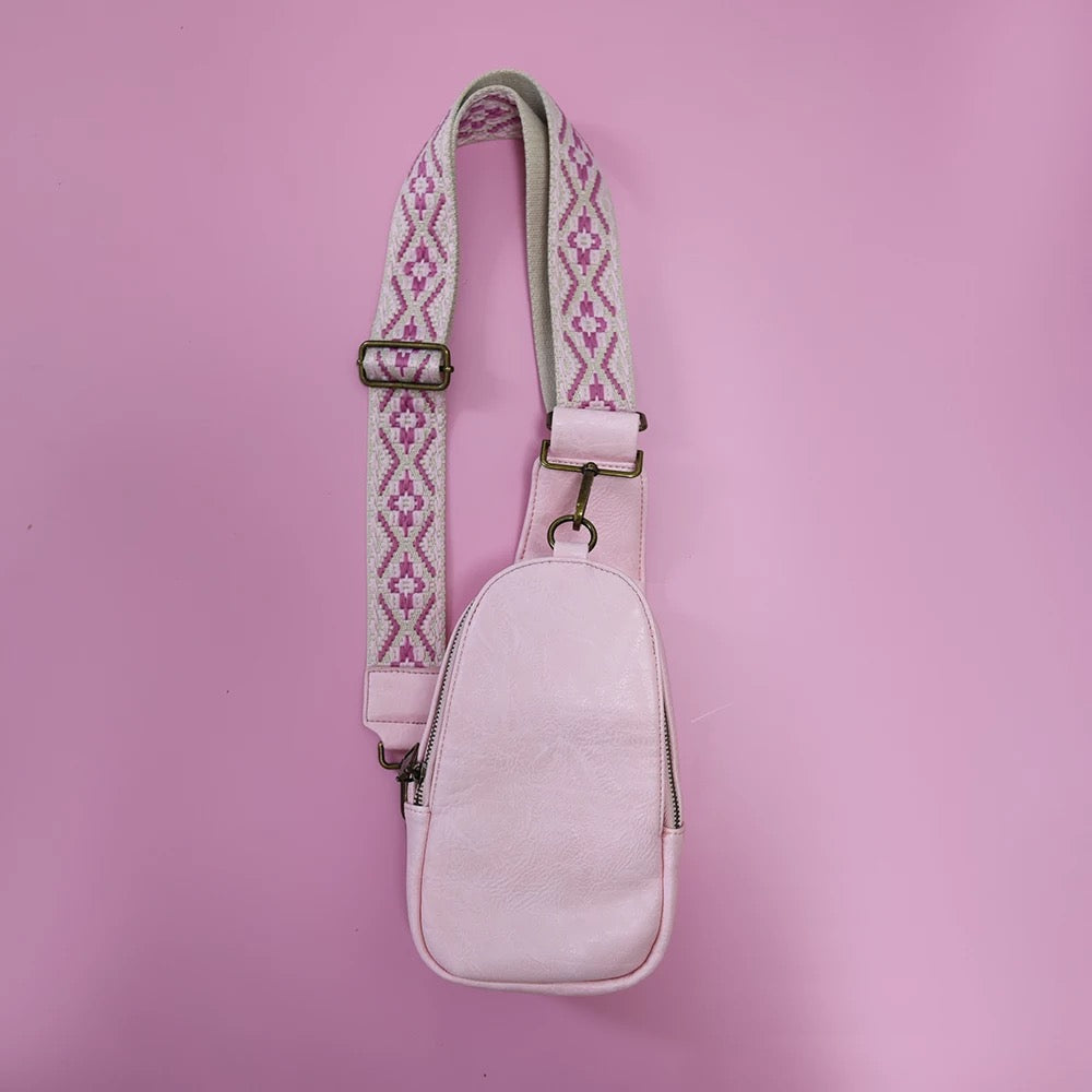 Vegan Leather Sling/ Belt Bag - Pink
