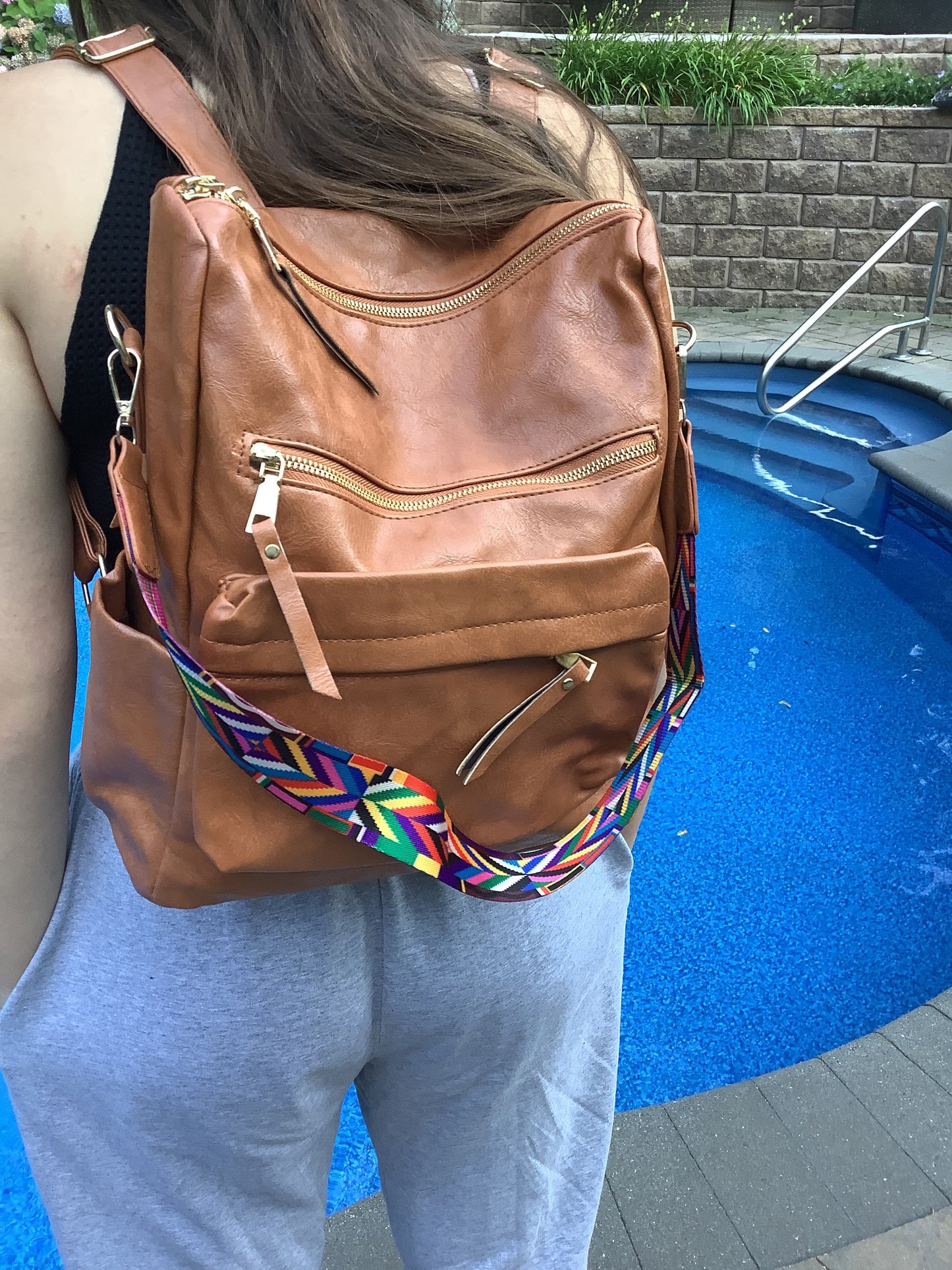Solid Vegan Leather Convertible Backpack - Black, Camel or Grey