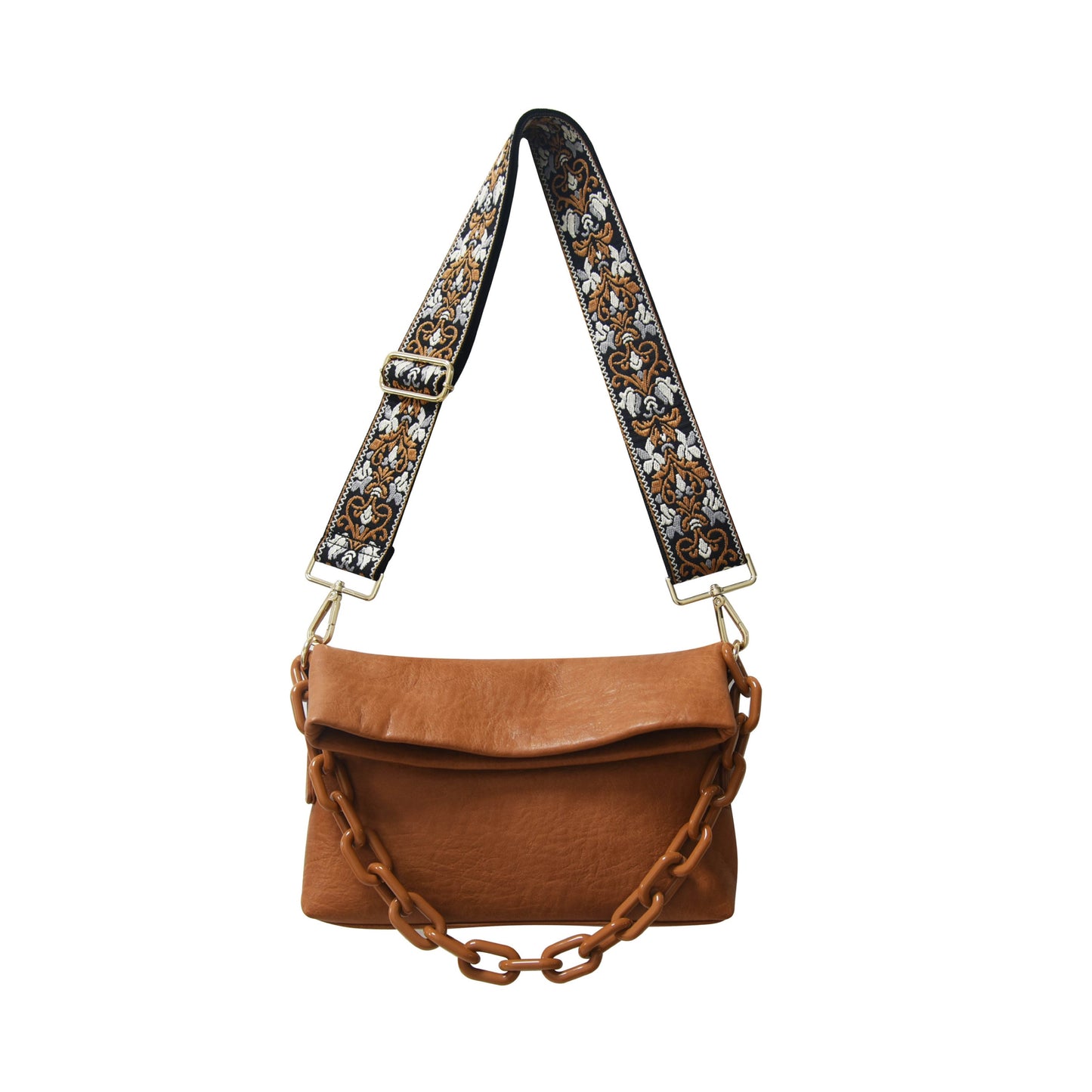 Vegan Leather Crossbody With Acrylic Chain Detail - Assorted Colors