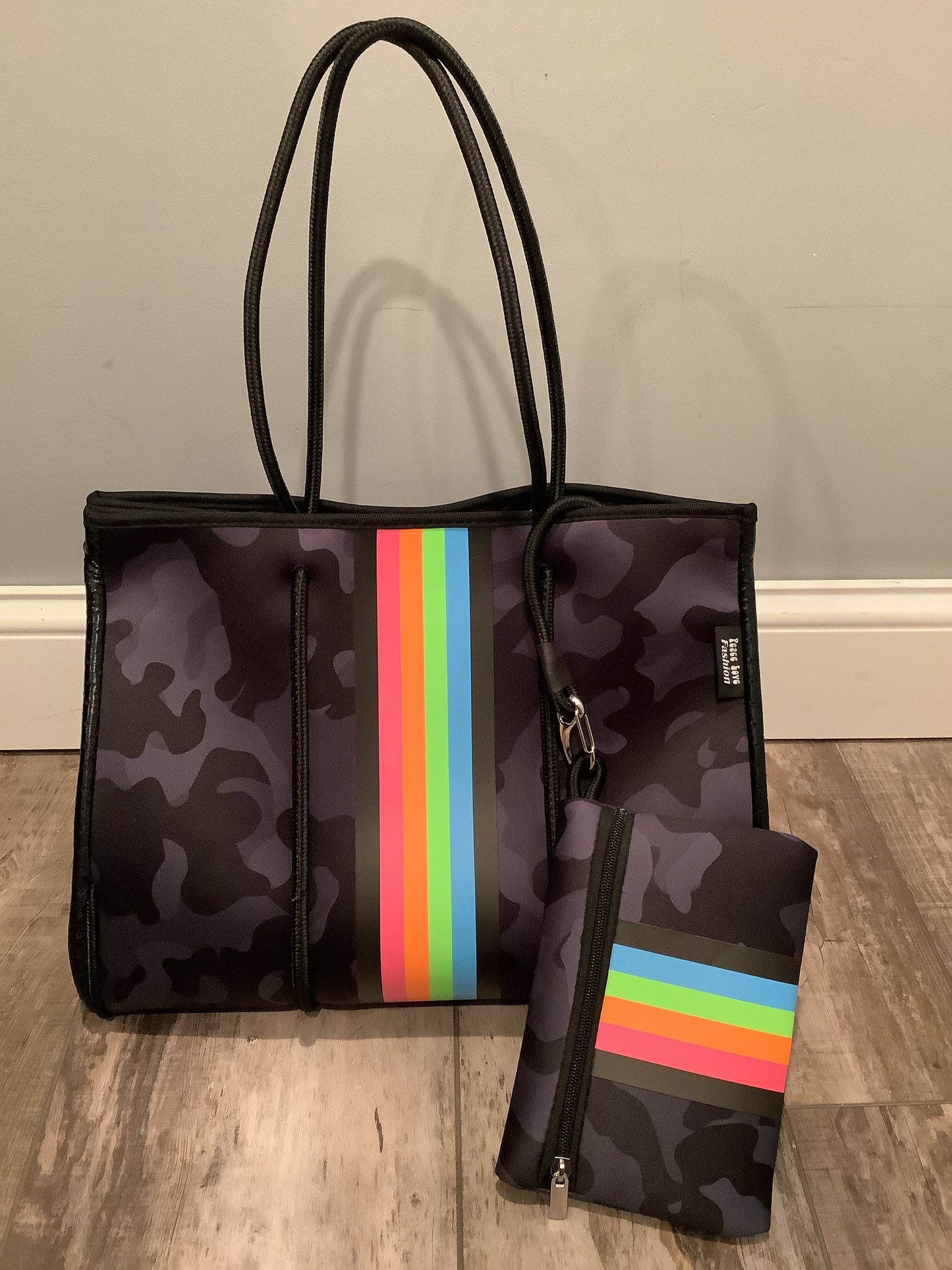 Camo and Rainbow Stripe Neoprene Tote ๐