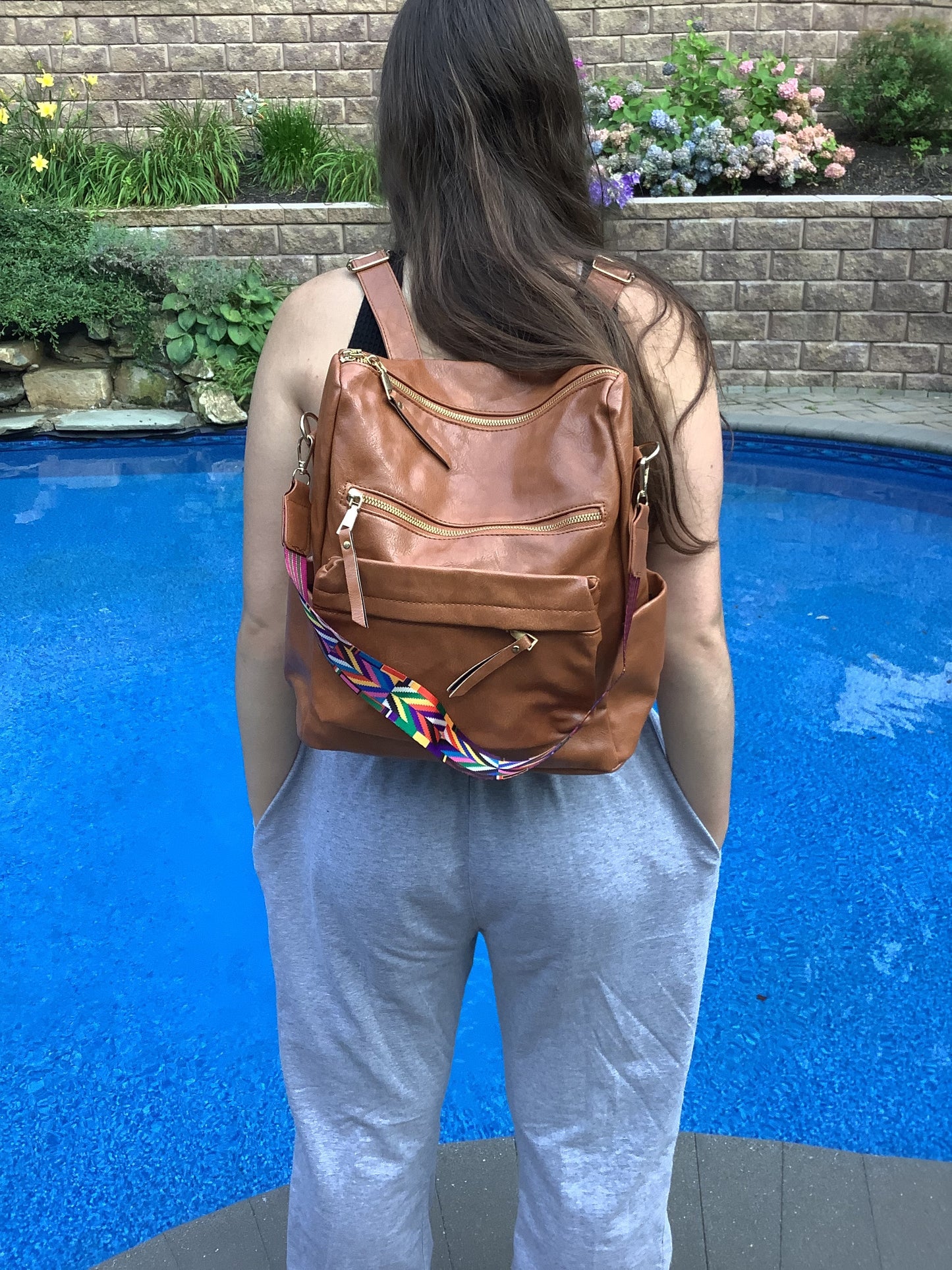Solid Vegan Leather Convertible Backpack - Black, Camel or Grey
