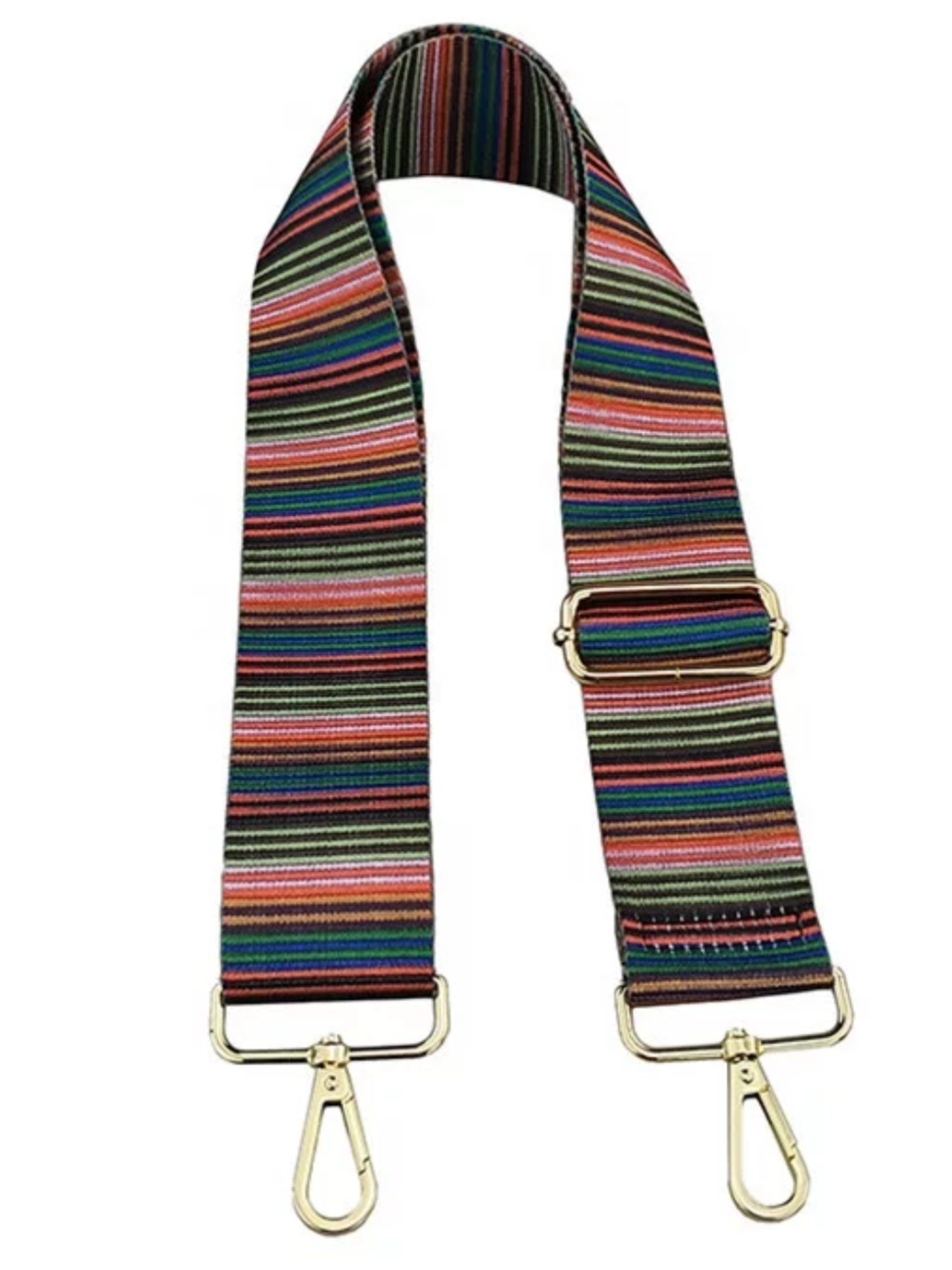MULTI HORIZONTAL STRIPE ADJUSTABLE BAG STRAP-GOLD HARDWARE