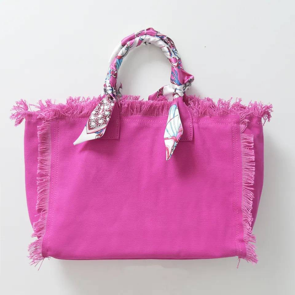 Canvas Fringe Tote Large: online Denim w Peacr