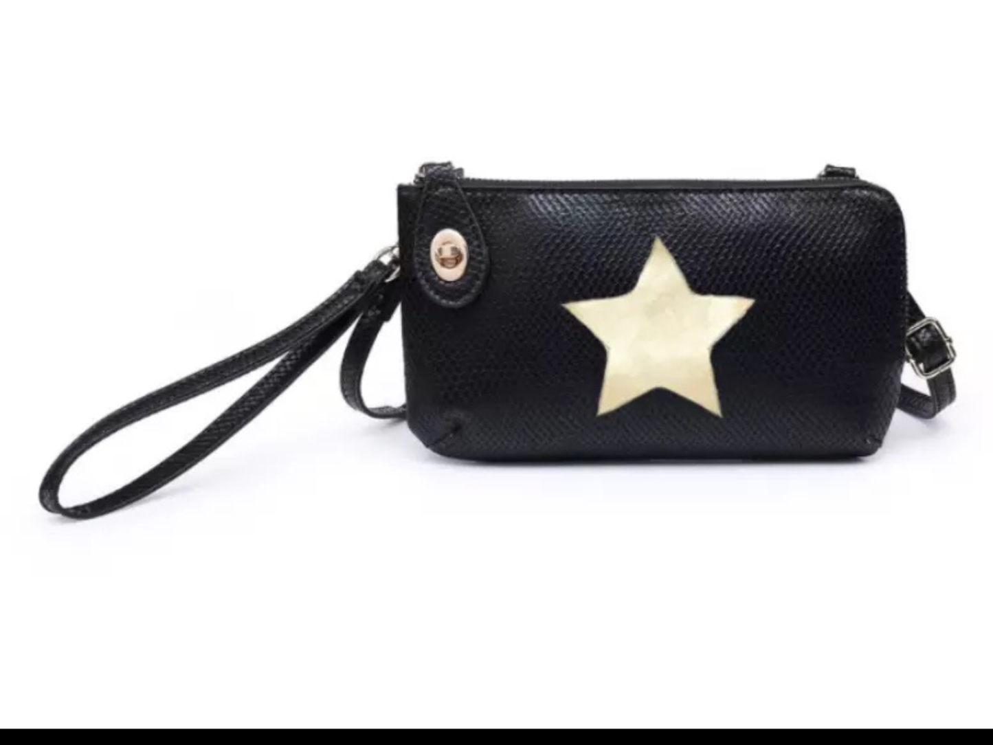 Star Vegan Leather Clutch/Crossbody Bag - Black 🖤