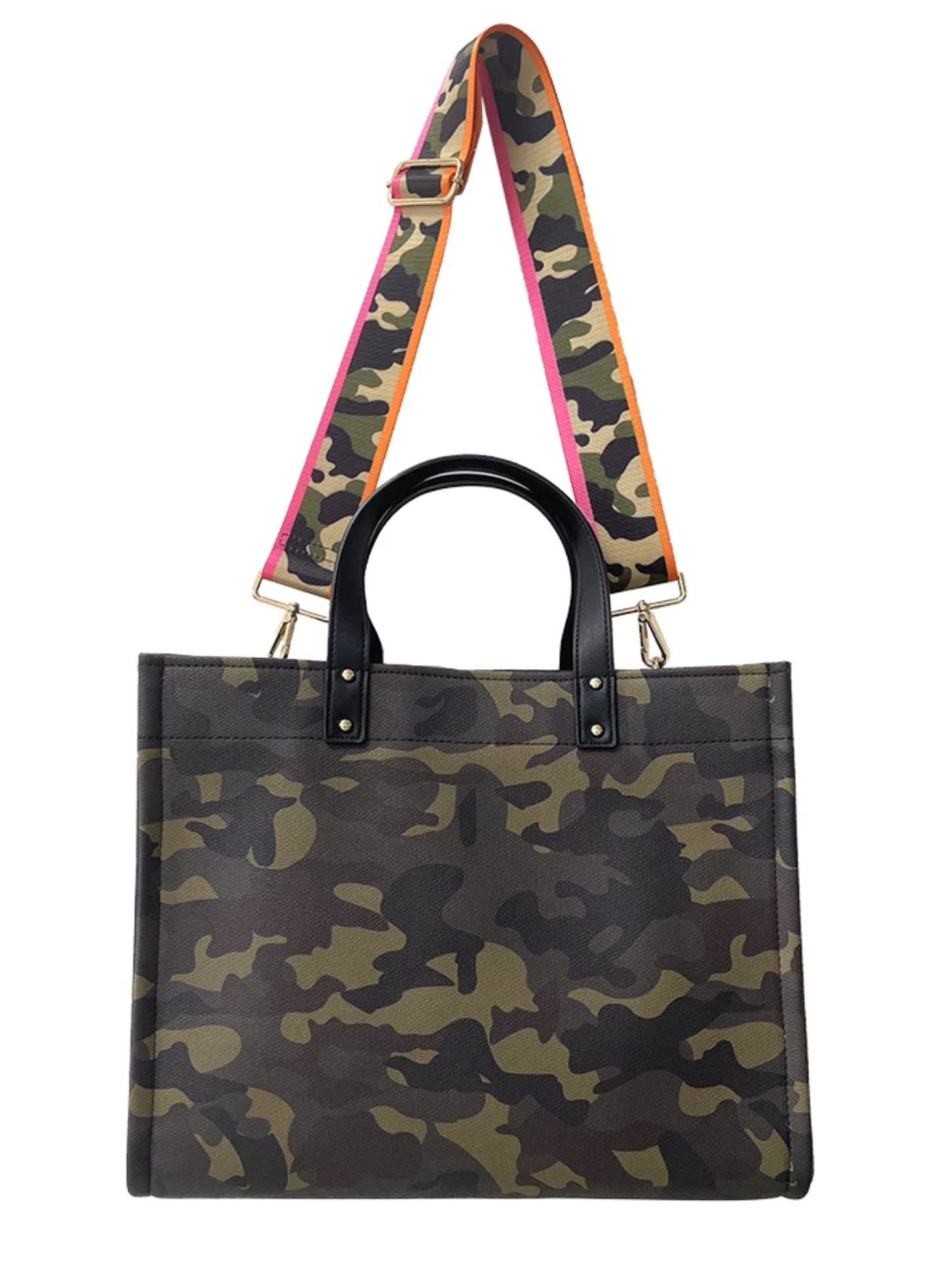 Camo Vegan Leather Tote w/ Strap