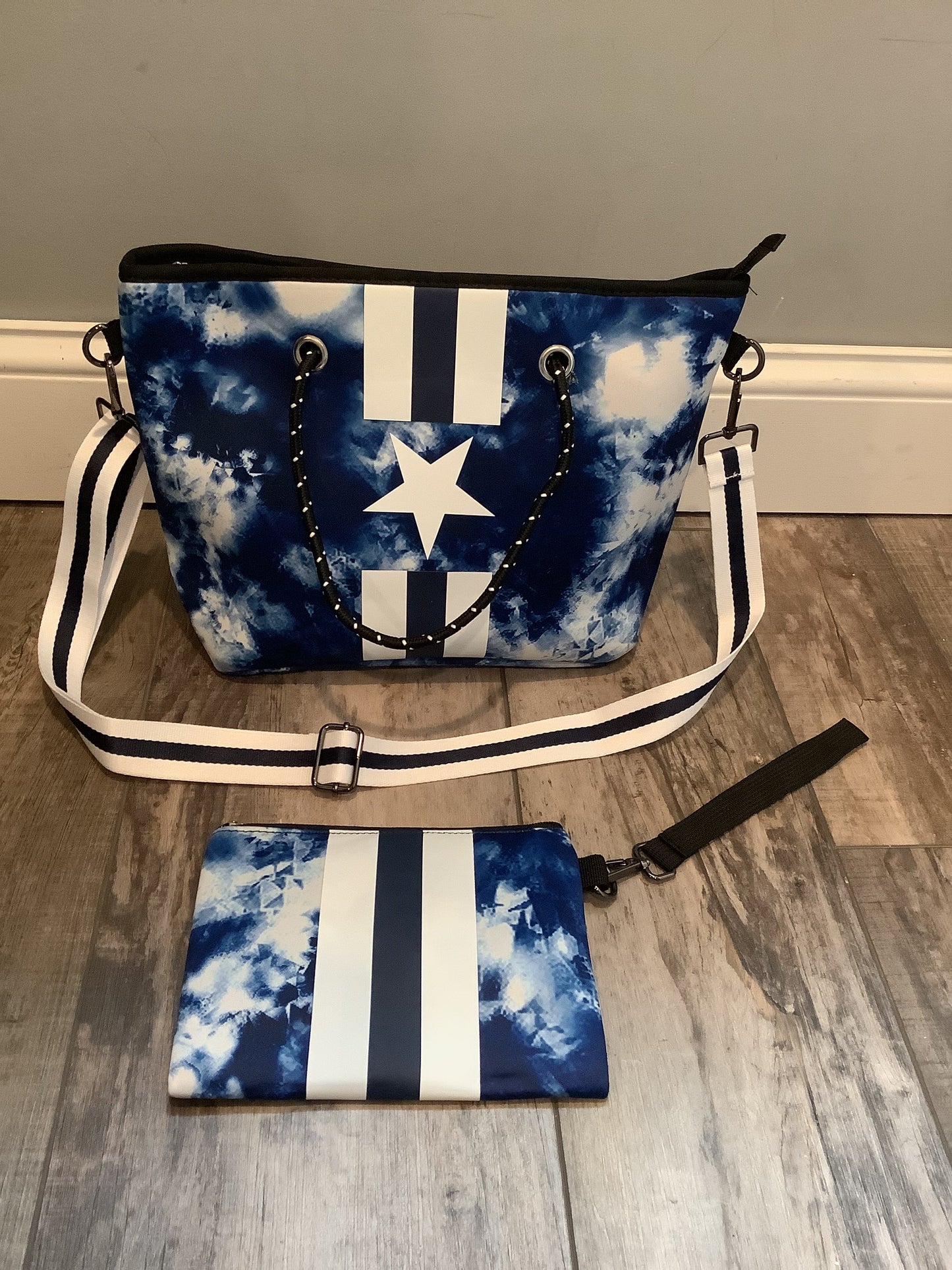 Blue Tie Dye Star Mini Cross Shoulder Neoprene Bag