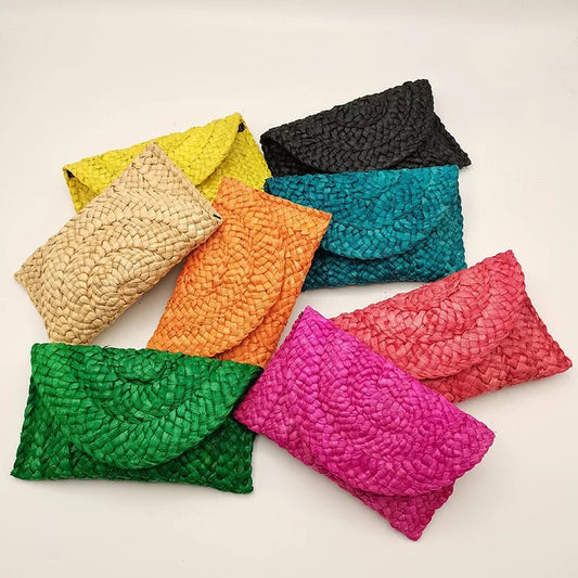 Handmade Woven Straw Clutch Rattan Bag - Assorted Colors