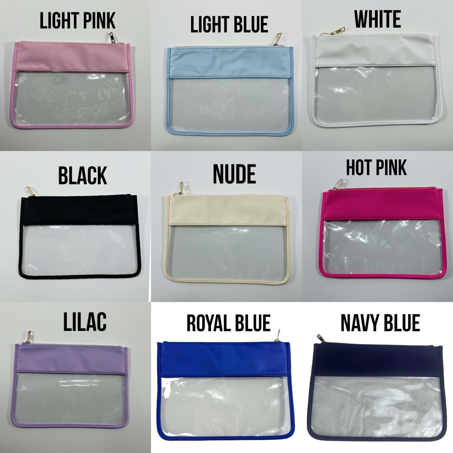 Clear Pouch With Zipper Top - Assorted Colors