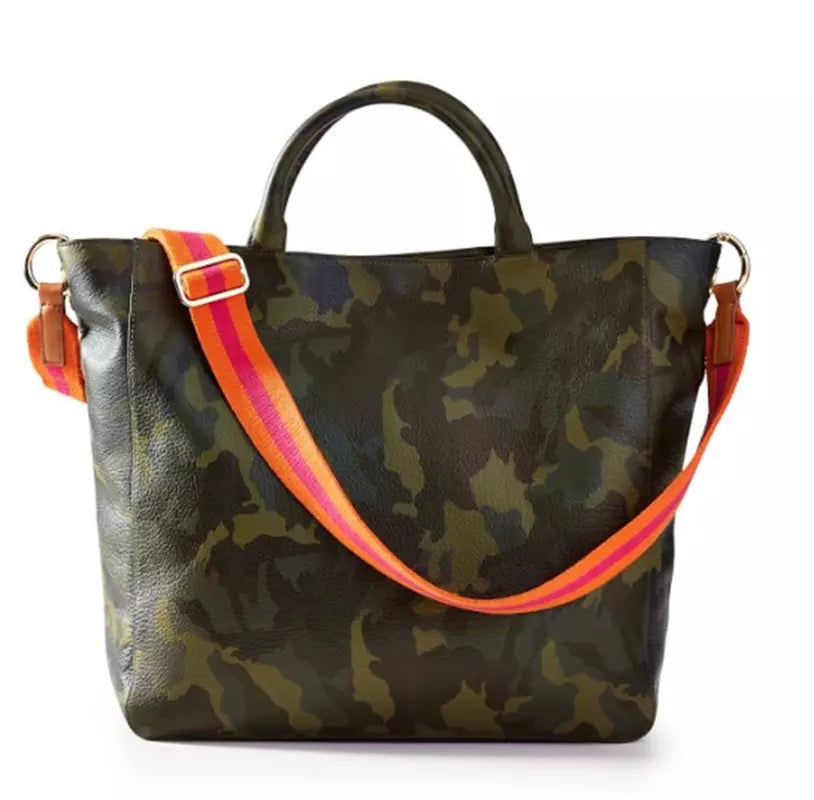 Vegan Leather Shoulder Bag - Army Camo