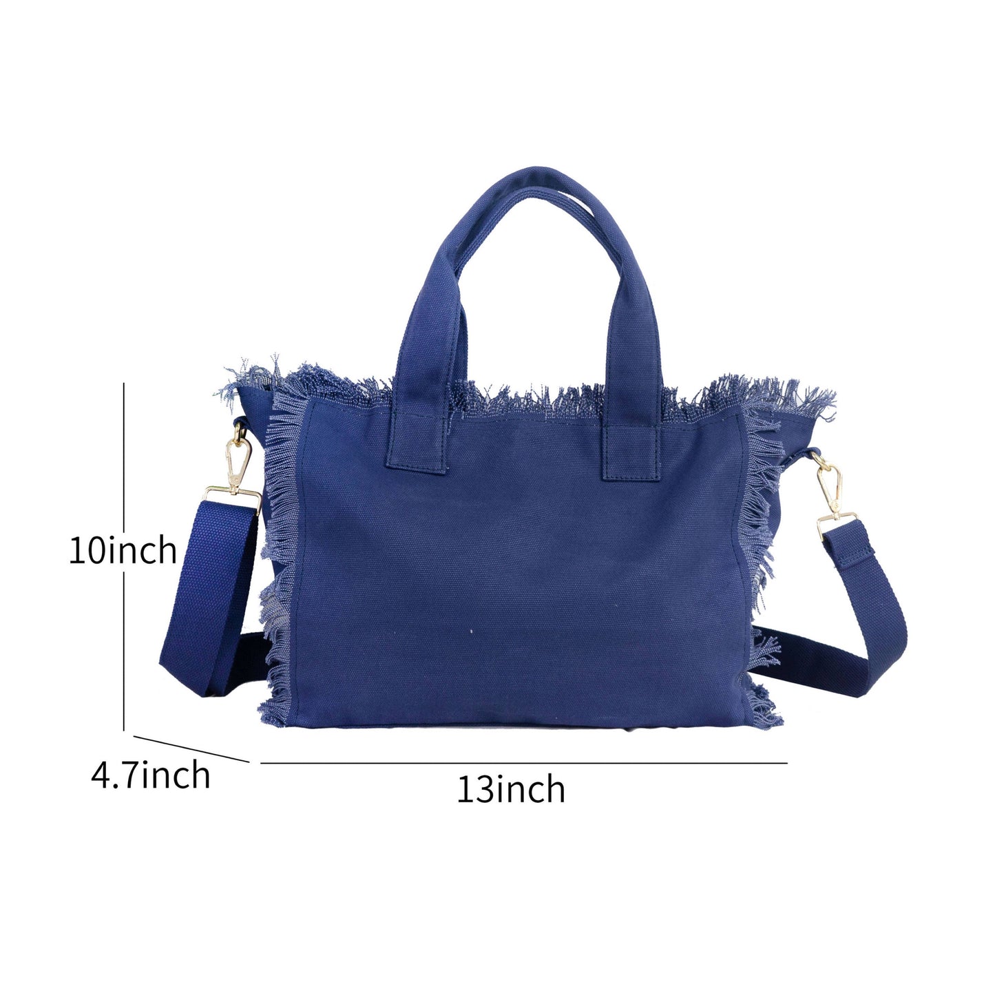 Small Fringe Canvas Tote With Solid Strap - Assorted colors