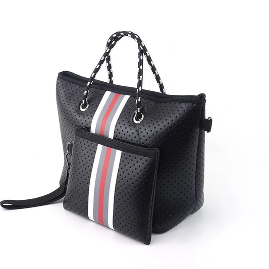 Black Metallic with Red Stripe Mini Cross Shoulder Neoprene Bag