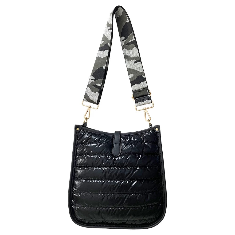 Metallic Nylon Quilted Puffer Bag - Black or Silver