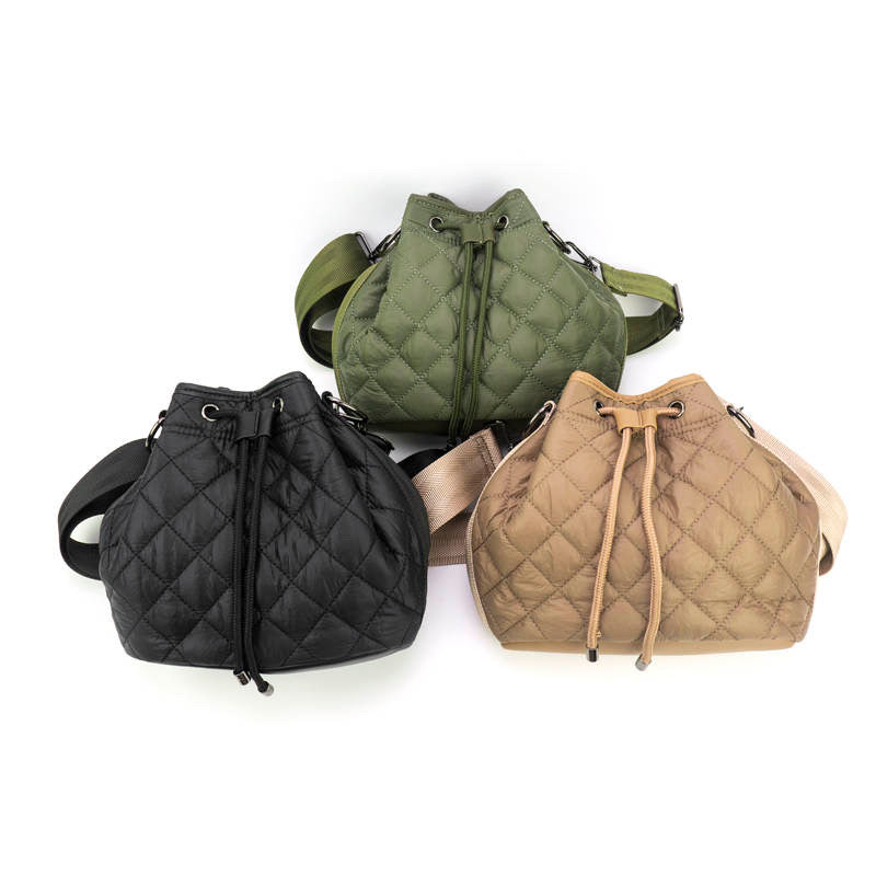 Quilted Puffer Bucket Bag - Tan, Black or Olive