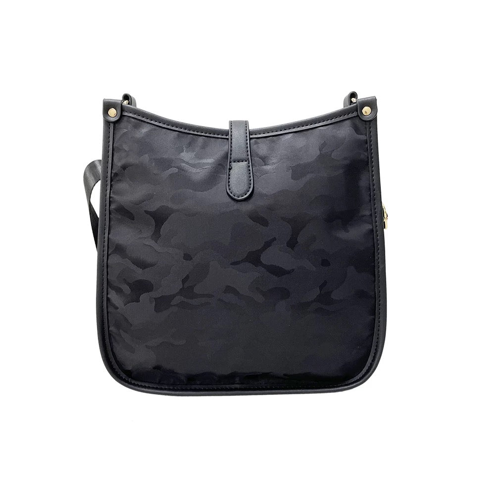 Black Camo Nylon Crossbody Messenger Bag