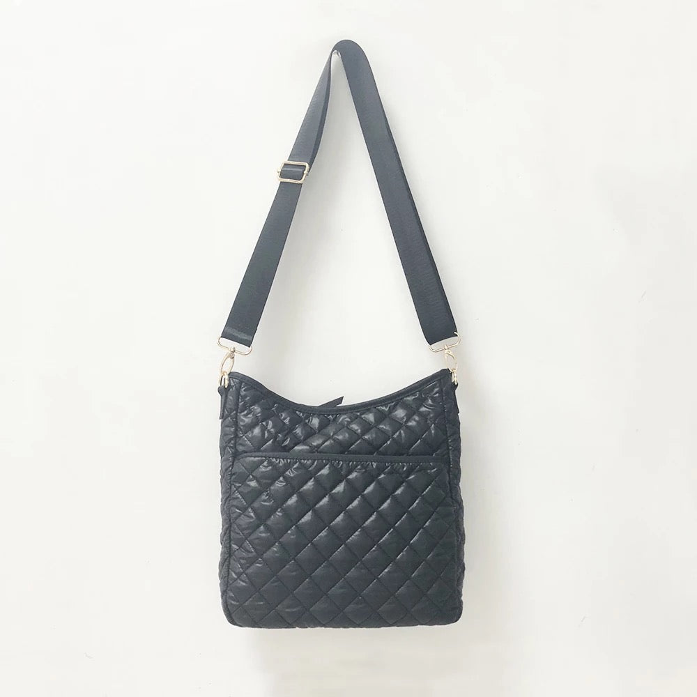 Quilted Nylon Puffer Crossbody Bag - Black