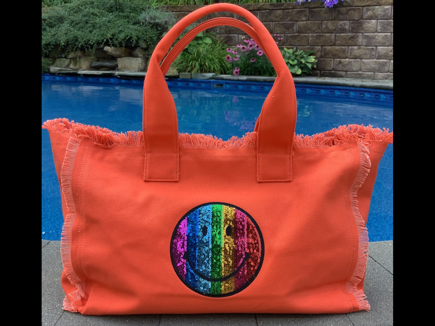 Rainbow Smiley 😊 Face Canvas Fringe Tote - Assorted Colors