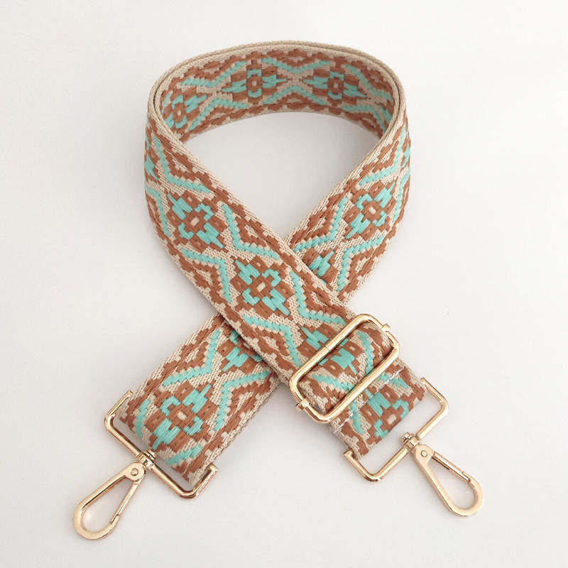 Aqua/Tan Embroidered Bag Strap