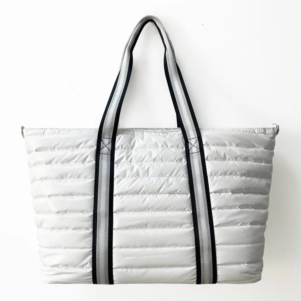 Lightweight Puffer Tote w/ Zippered Pouch - White