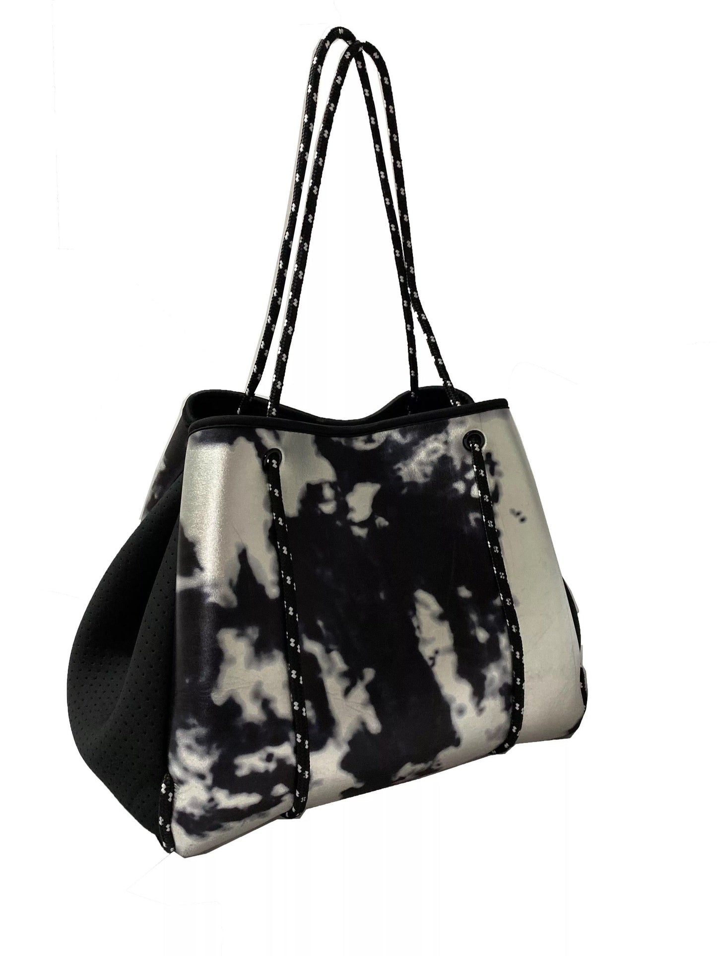 Black Metallic Silver Tiedye Neoprene Tote