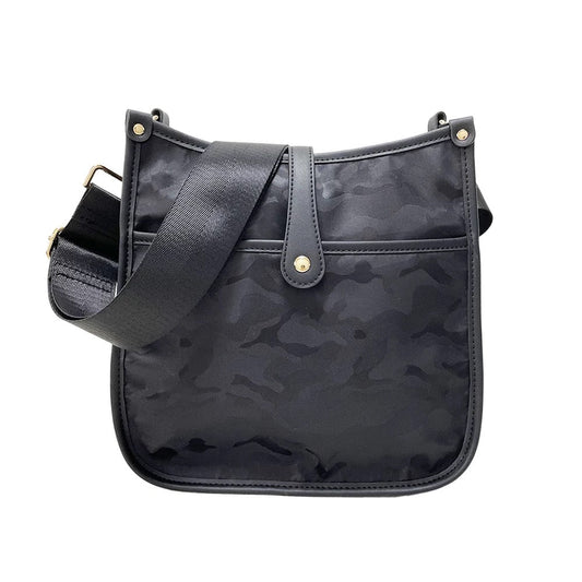 Black Camo Nylon Crossbody Messenger Bag