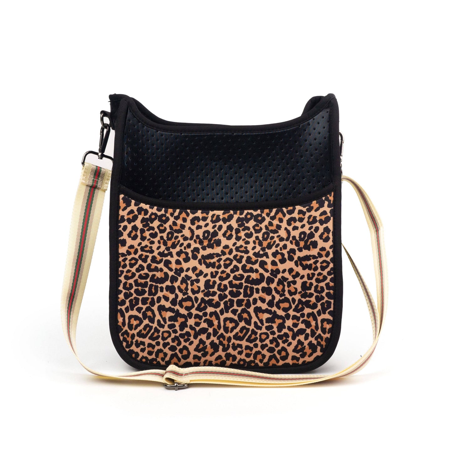 Leopard Neoprene Messenger Bag with Stripe Strap