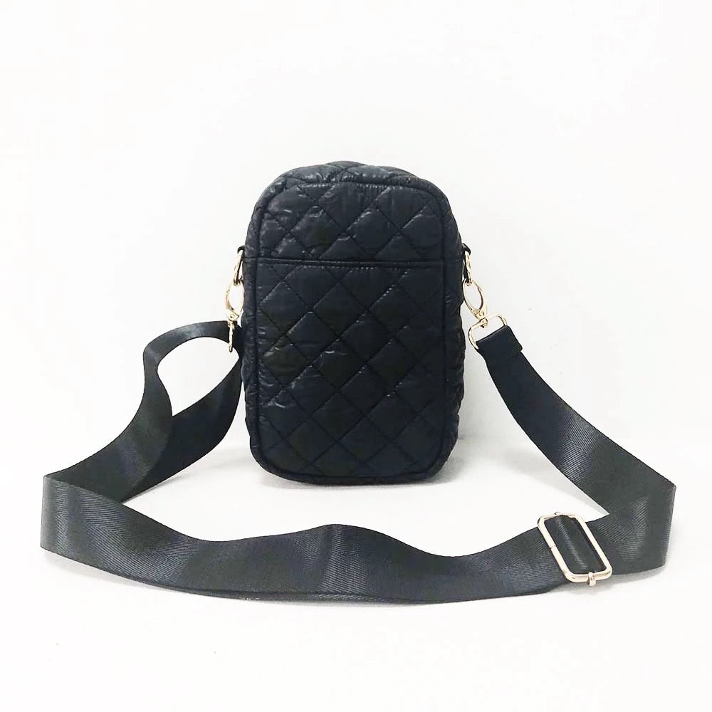 Black Quilted Cell Phone Crossbody Bag