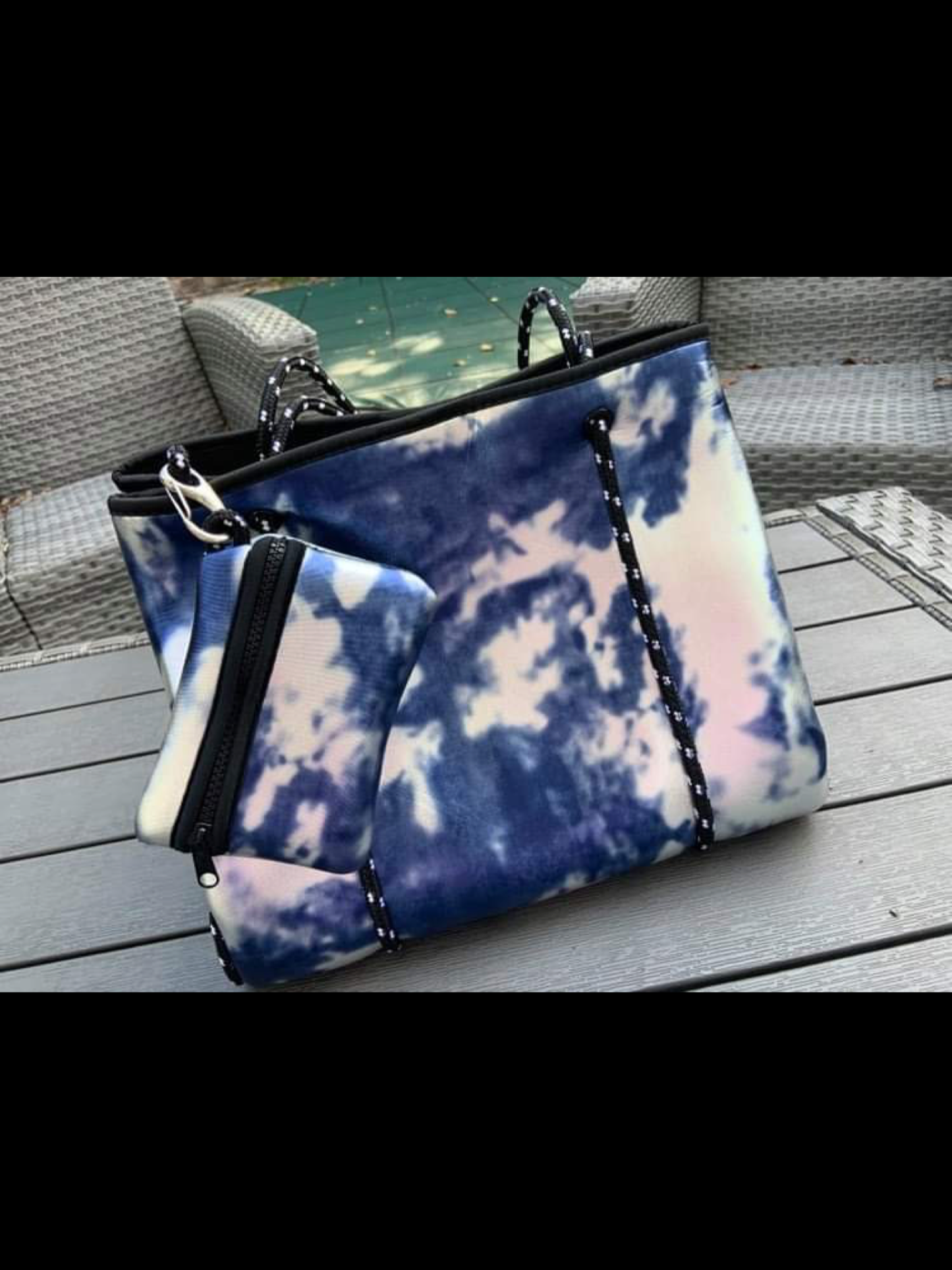 Blue Metallic Silver Tiedye Neoprene Tote