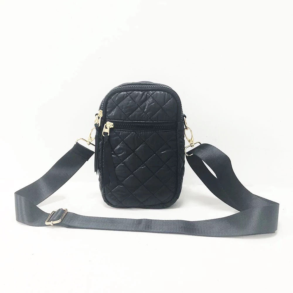 Black Quilted Cell Phone Crossbody Bag