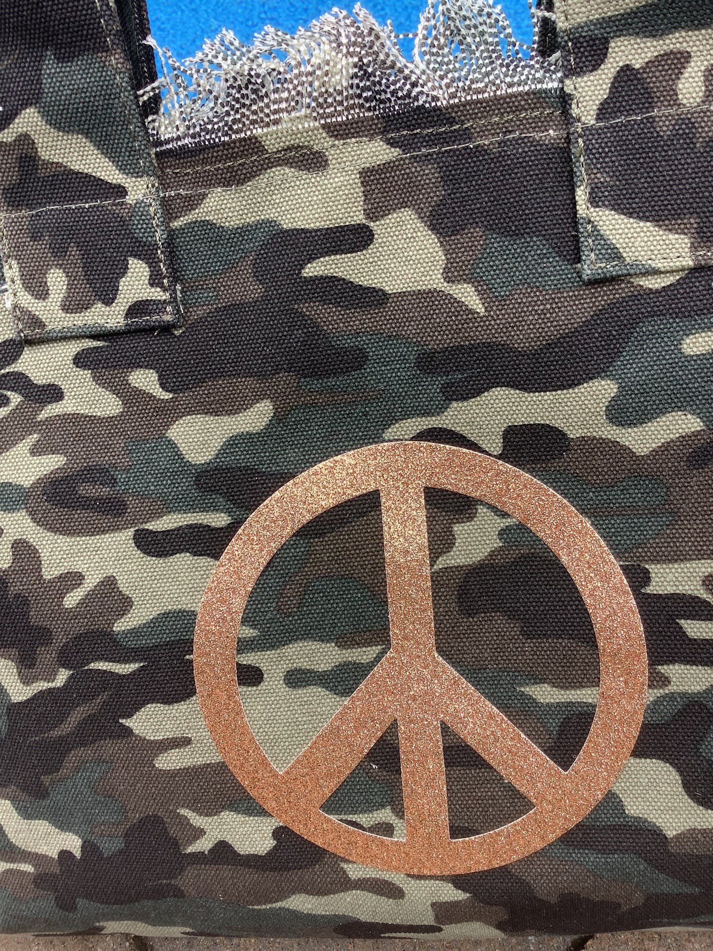 Peace Gold Glitter Camo Canvas Tote