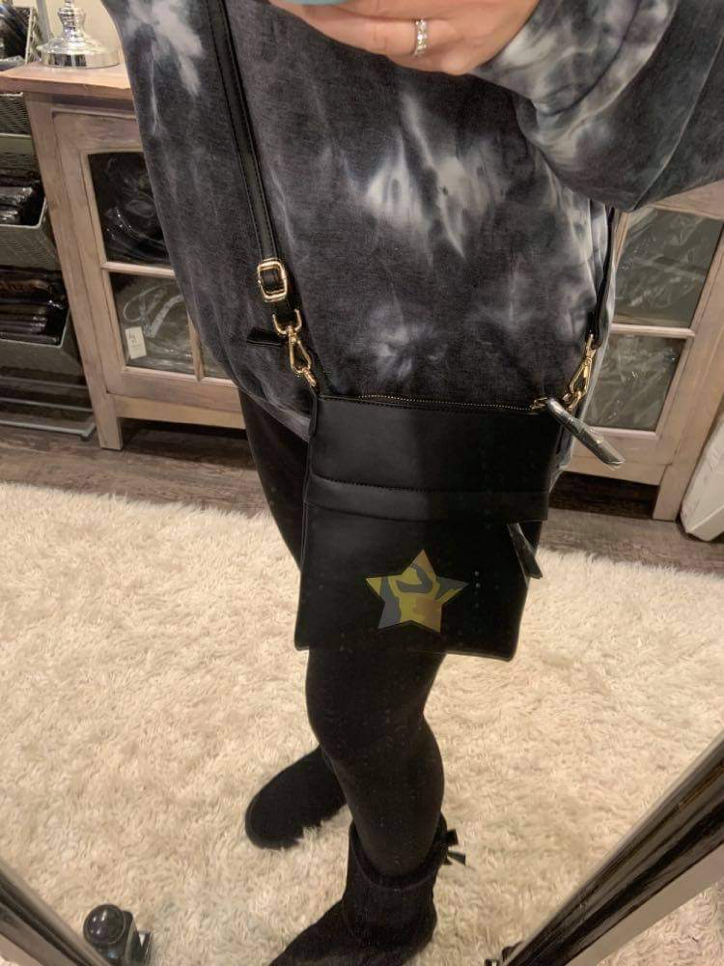 Army or Black Vegan leather crossbody with star