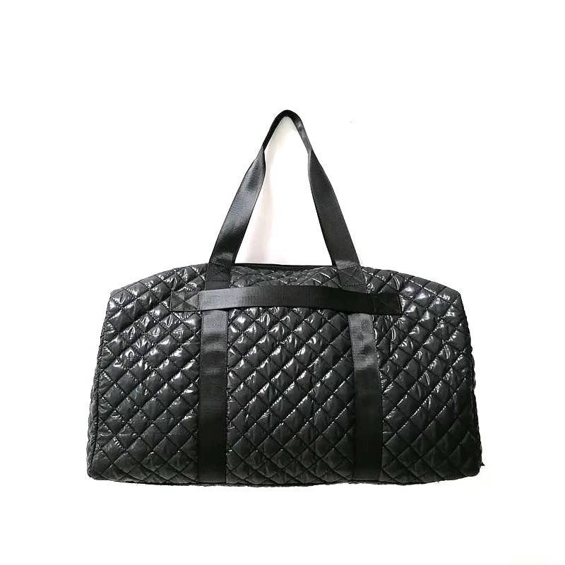 Quilted Nylon Weekender Duffle Bag - Black