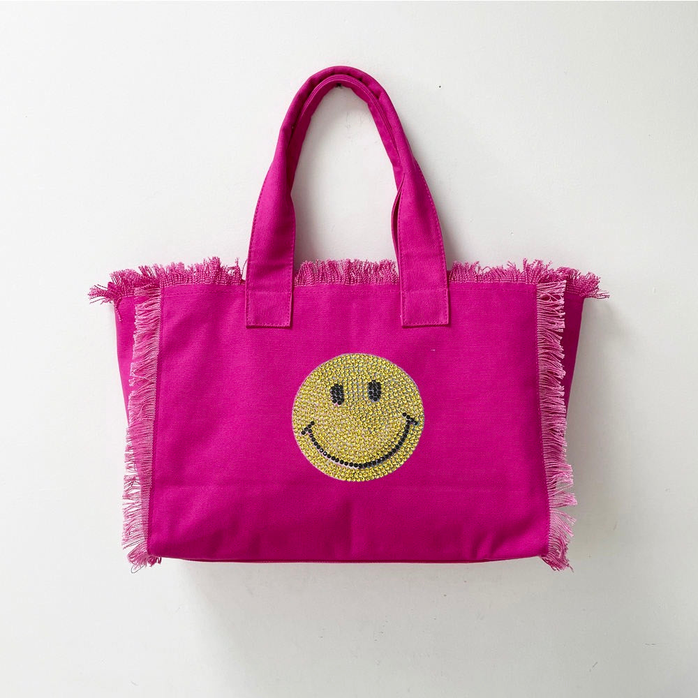 Happy 😊 Face Canvas Fringe Tote - Assorted Colors