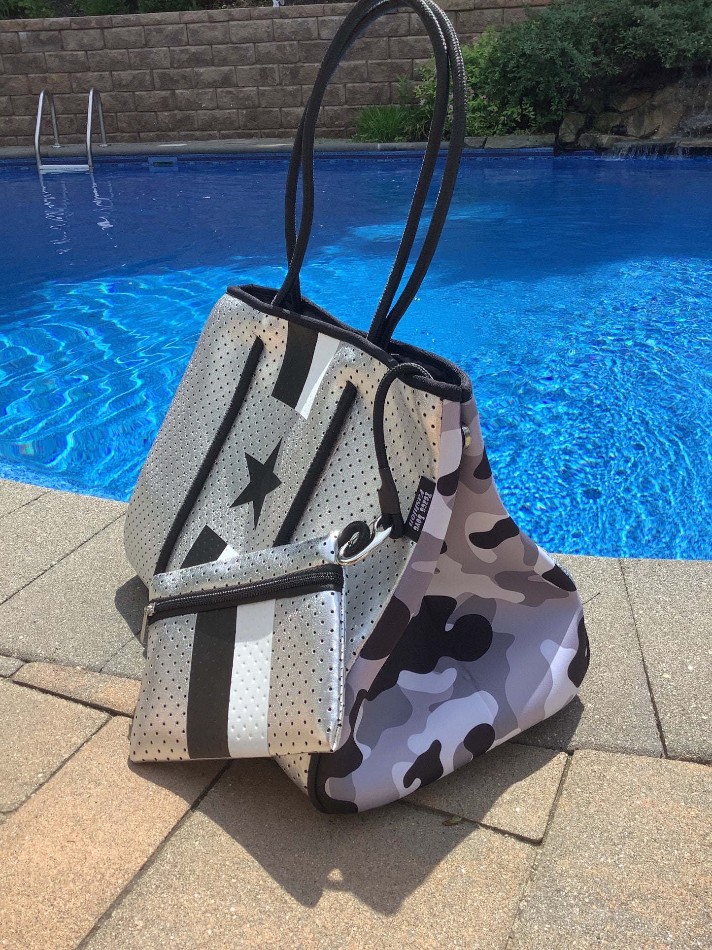 Silver Metallic Neoprene Tote with Star