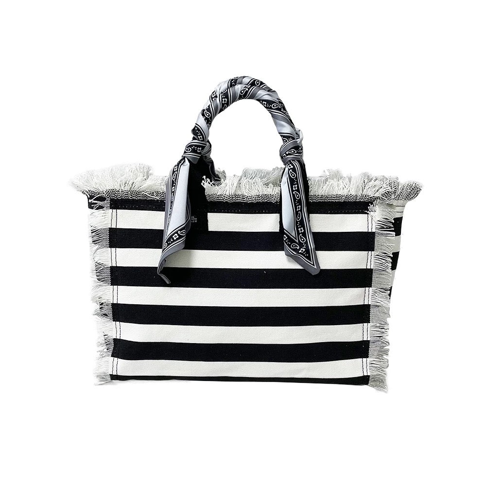 Black and White Striped Purse Handbag with Bow and Studs – Rockattoo