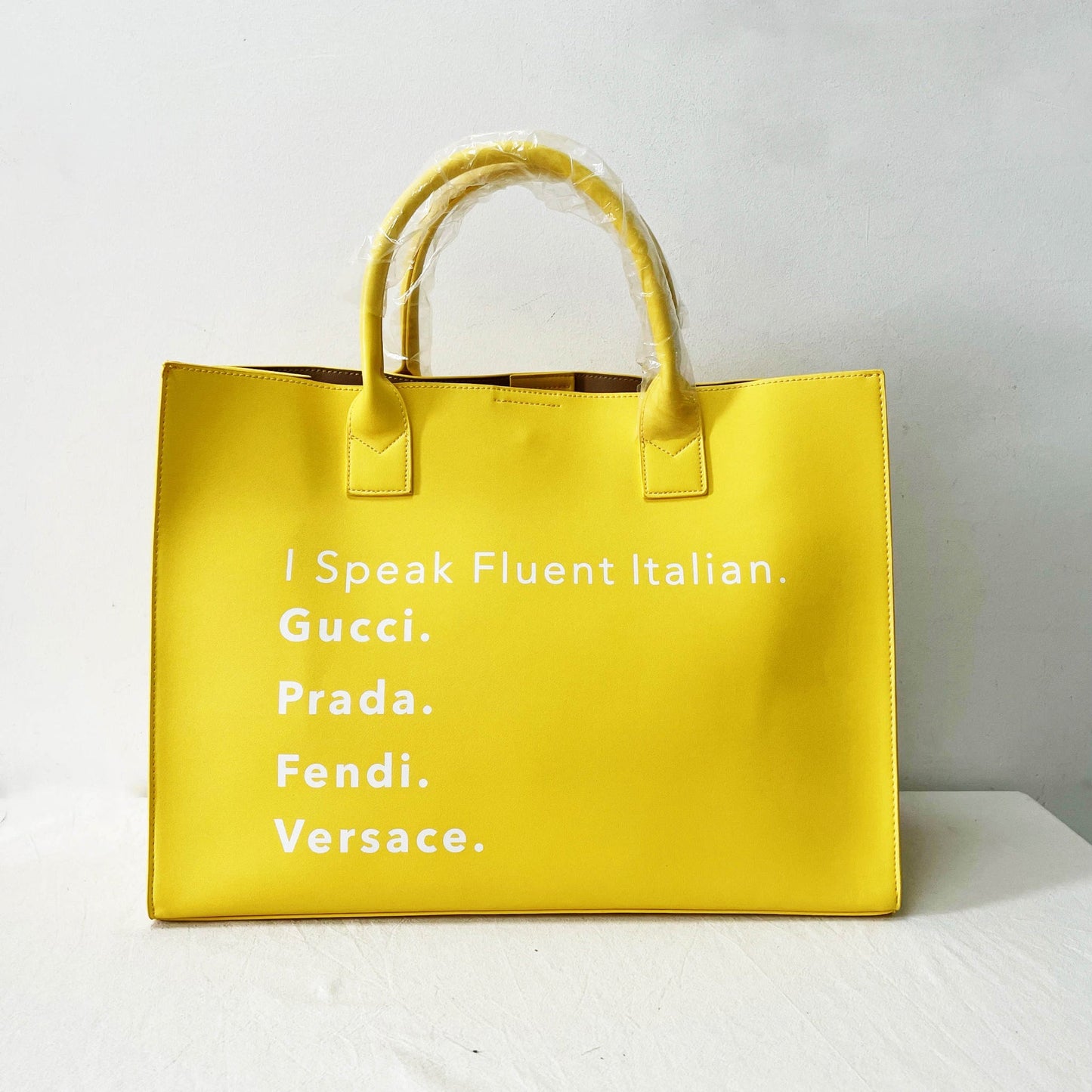 I Speak Italian or French Vegan Leather Tote - Lemon