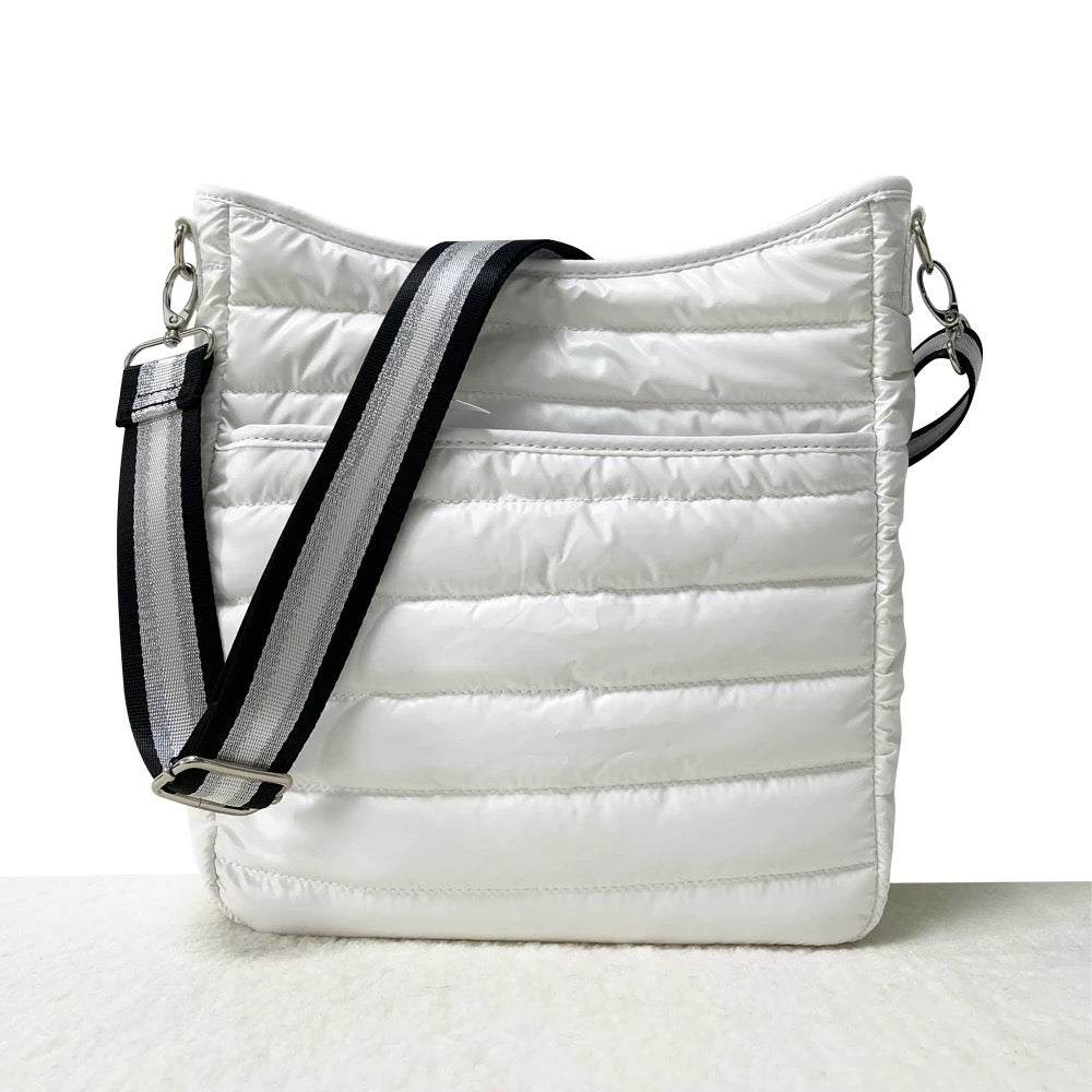 White Matte Metallic Puffer Crossbody