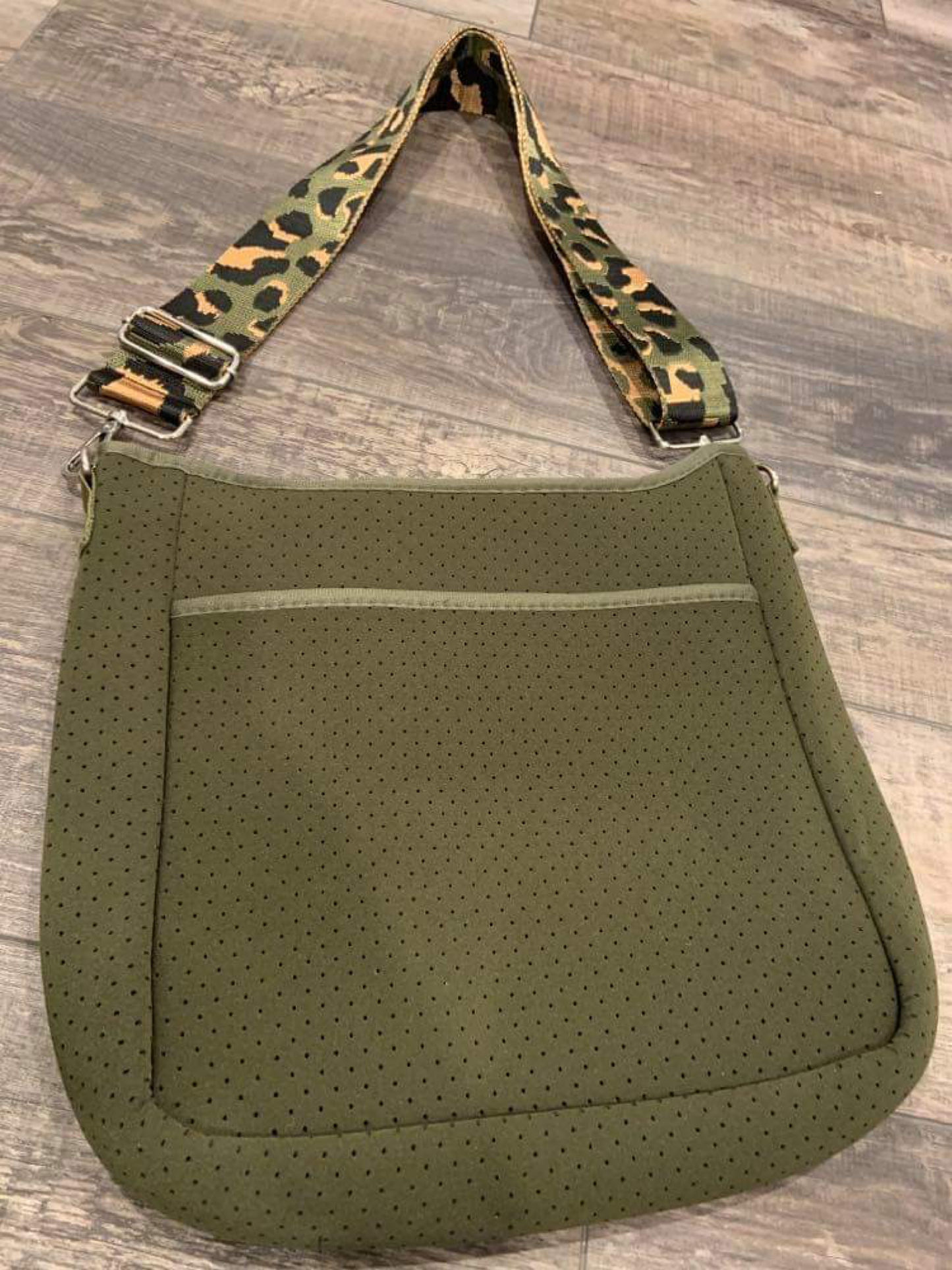 Green  Neoprene Messenger With Green Leopard Strap